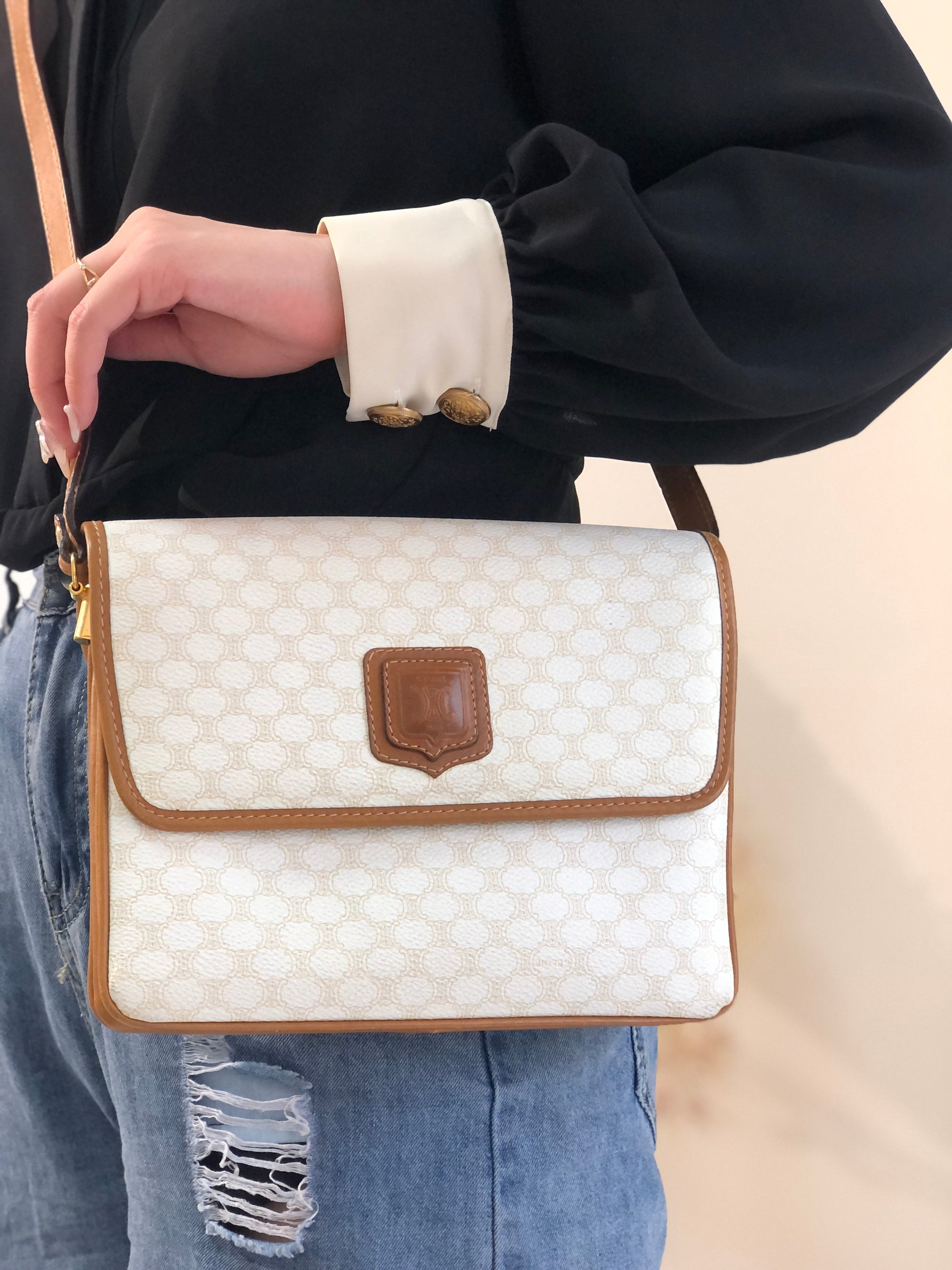 CELINE Crowwbody Shoulderbag White Old celine 5mjbeu