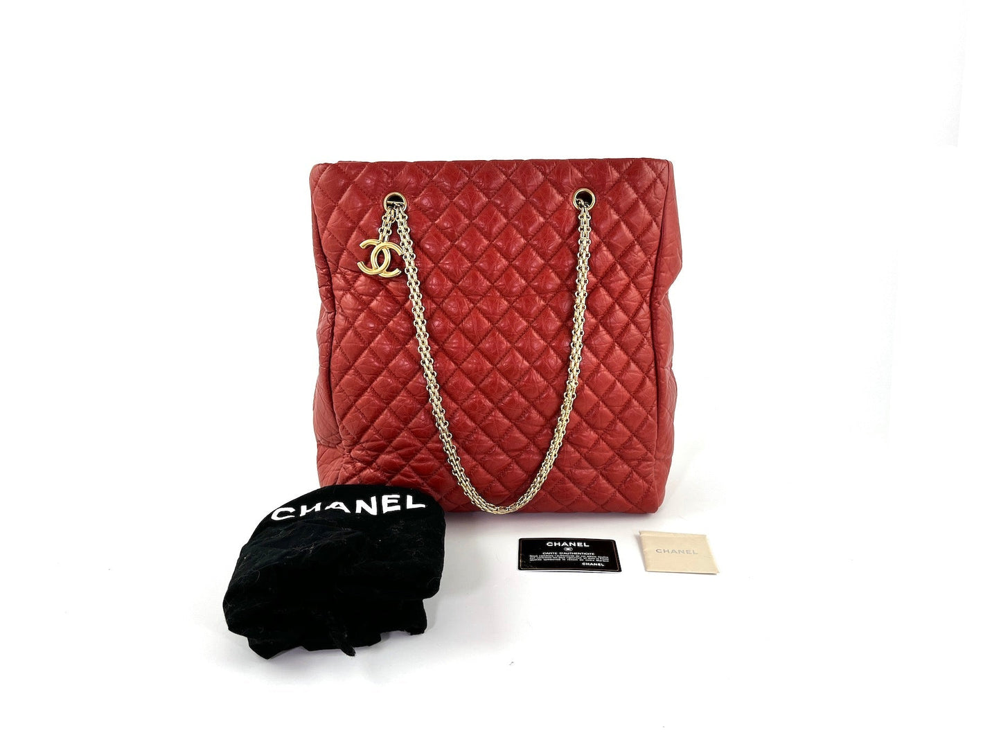Chanel Red Quilted North South Chain Tote Bag - Rovelle Bags