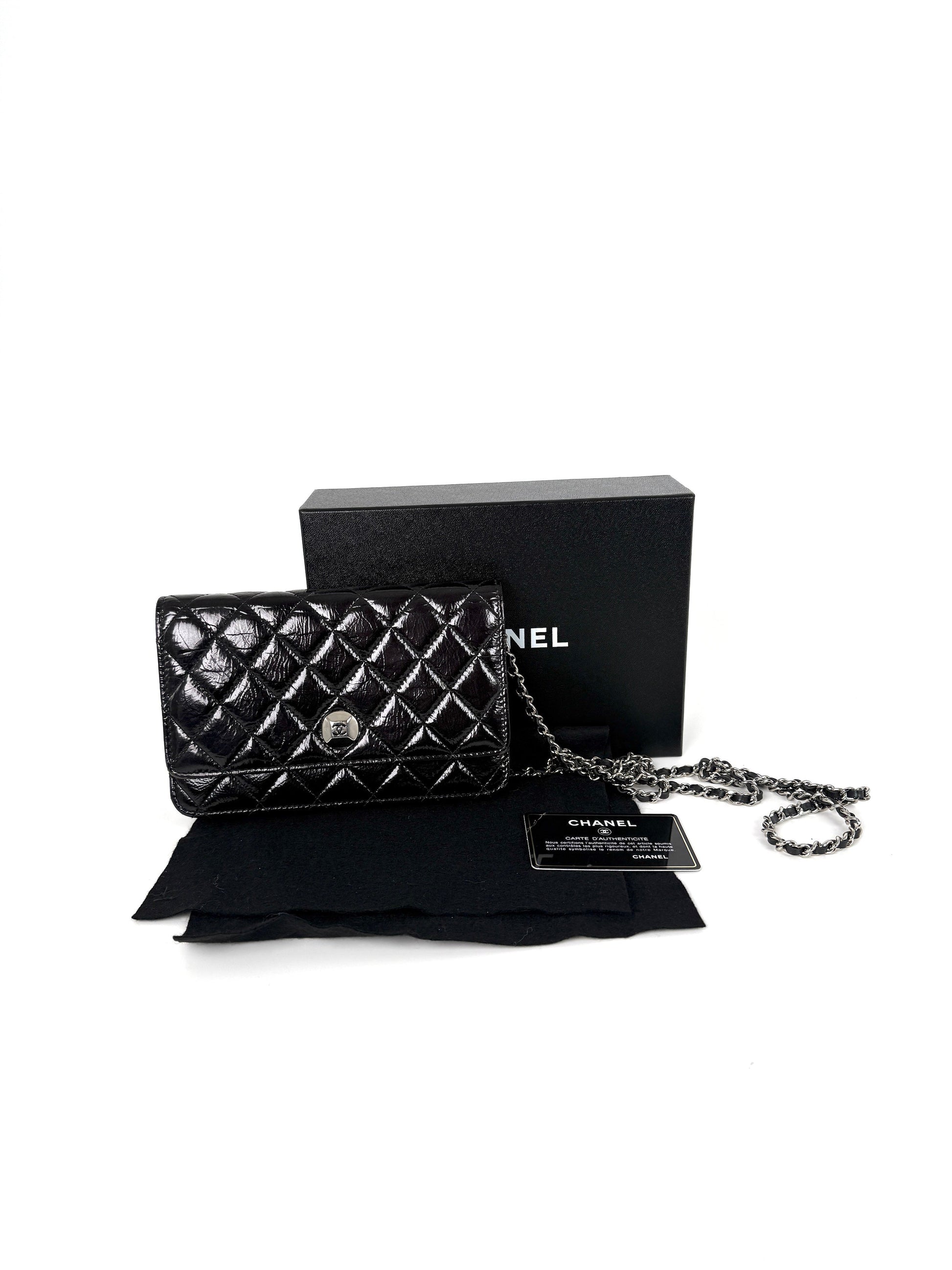 Chanel Black Glazed Wallet on Chain Crossbody Bag - Rovelle Bags