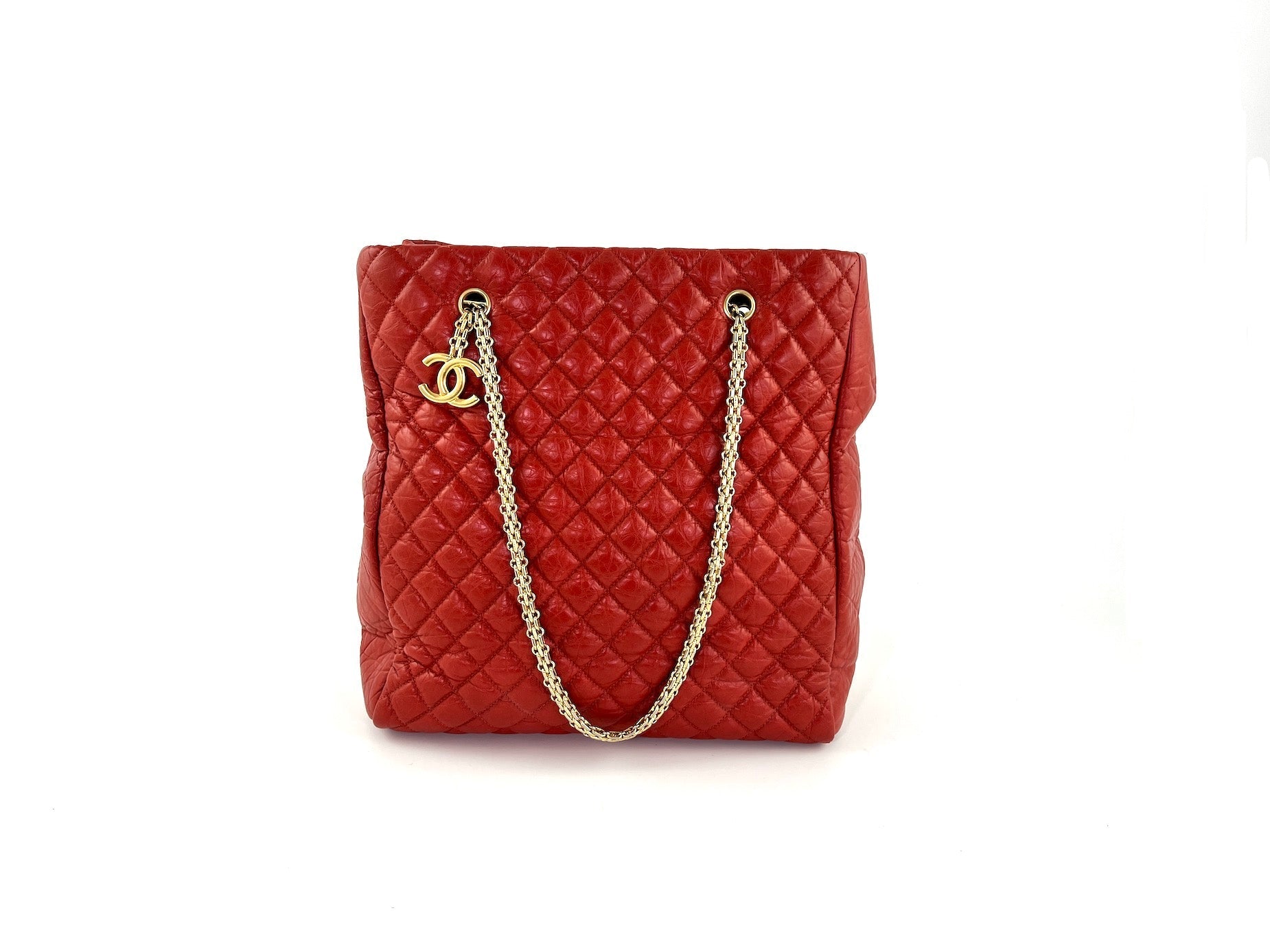 Chanel Red Quilted North South Chain Tote Bag - Rovelle Bags