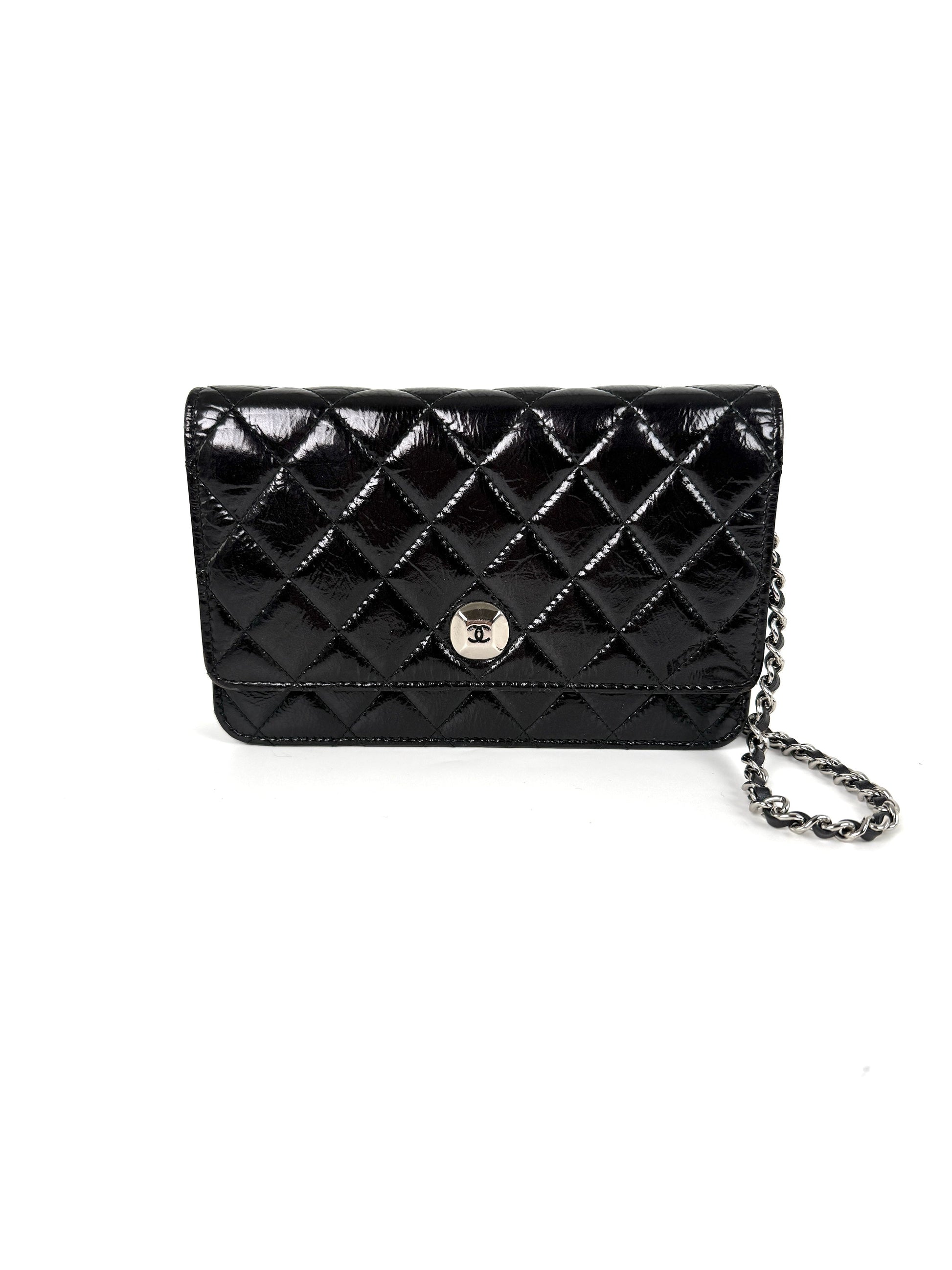 Chanel Black Glazed Wallet on Chain Crossbody Bag - Rovelle Bags