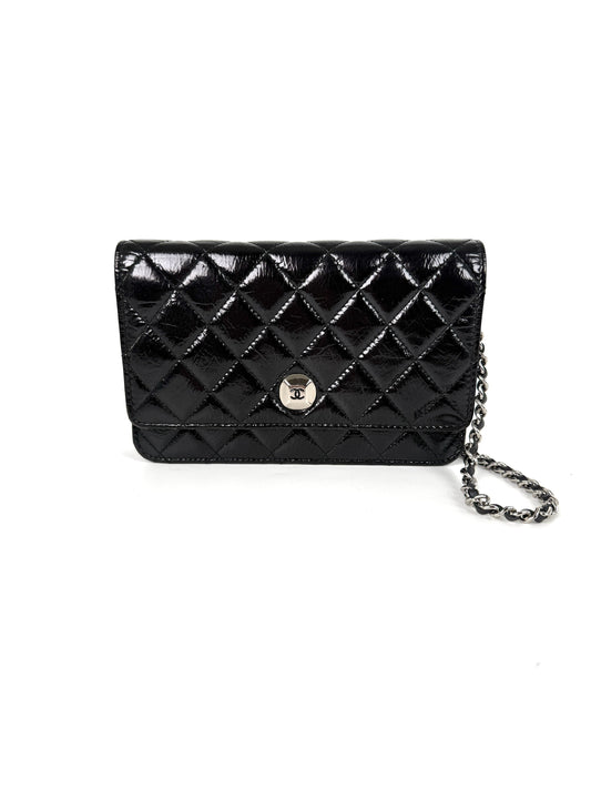 Chanel Black Glazed Wallet on Chain Crossbody Bag - Rovelle Bags