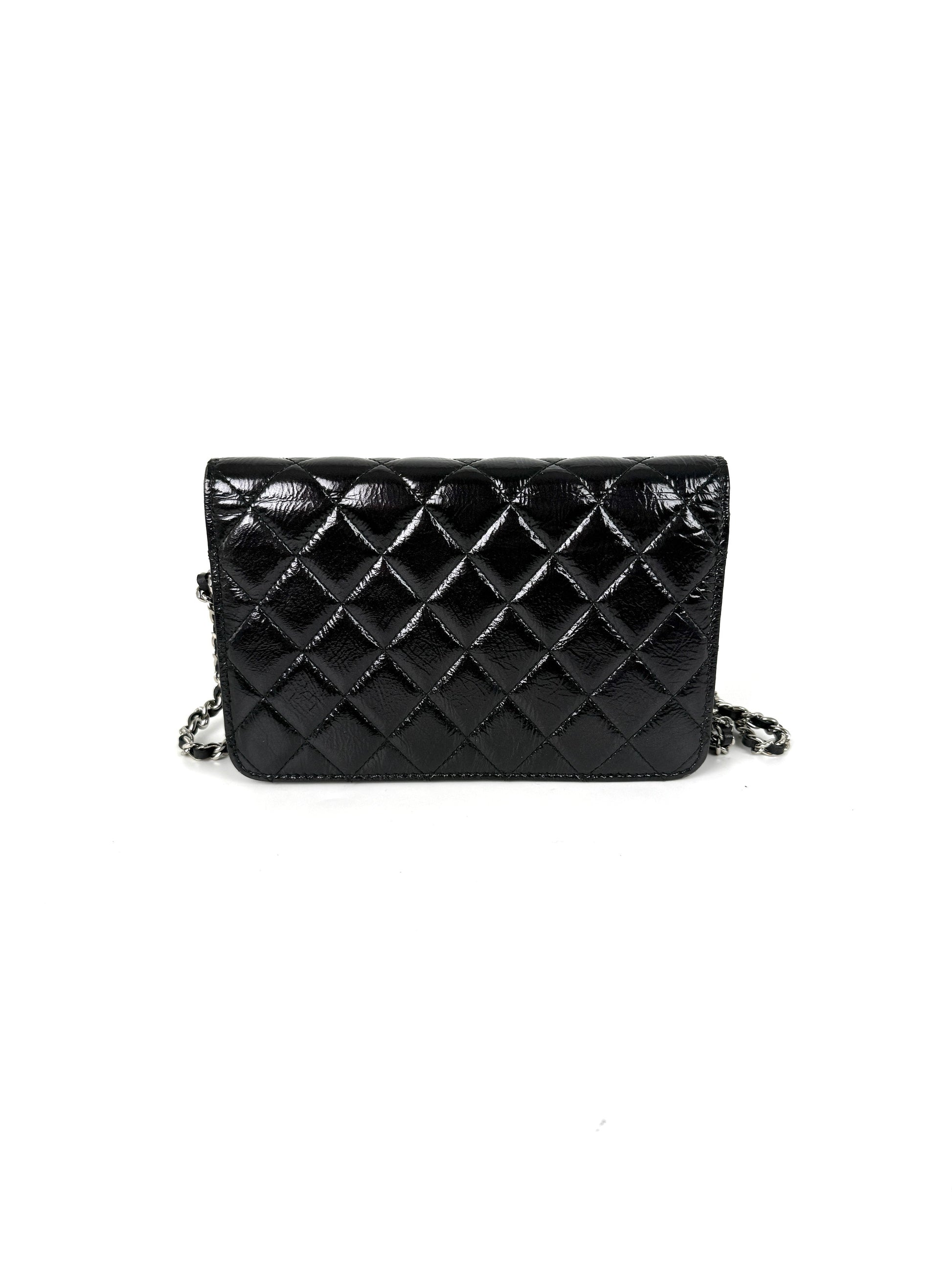 Chanel Black Glazed Wallet on Chain Crossbody Bag - Rovelle Bags