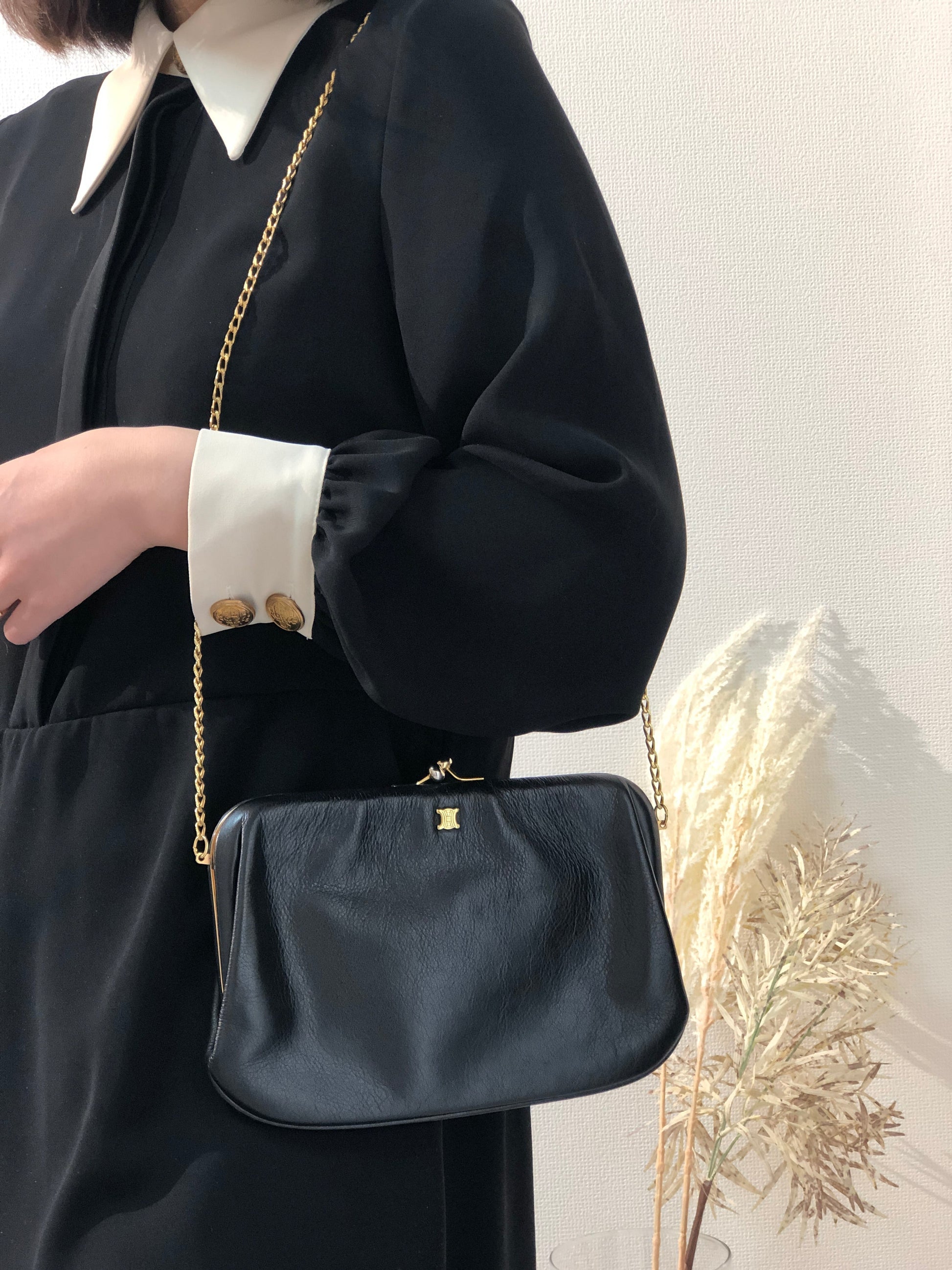 CELINE Shoulder bag Triomphe Clasp Black Old Celine v4ach7