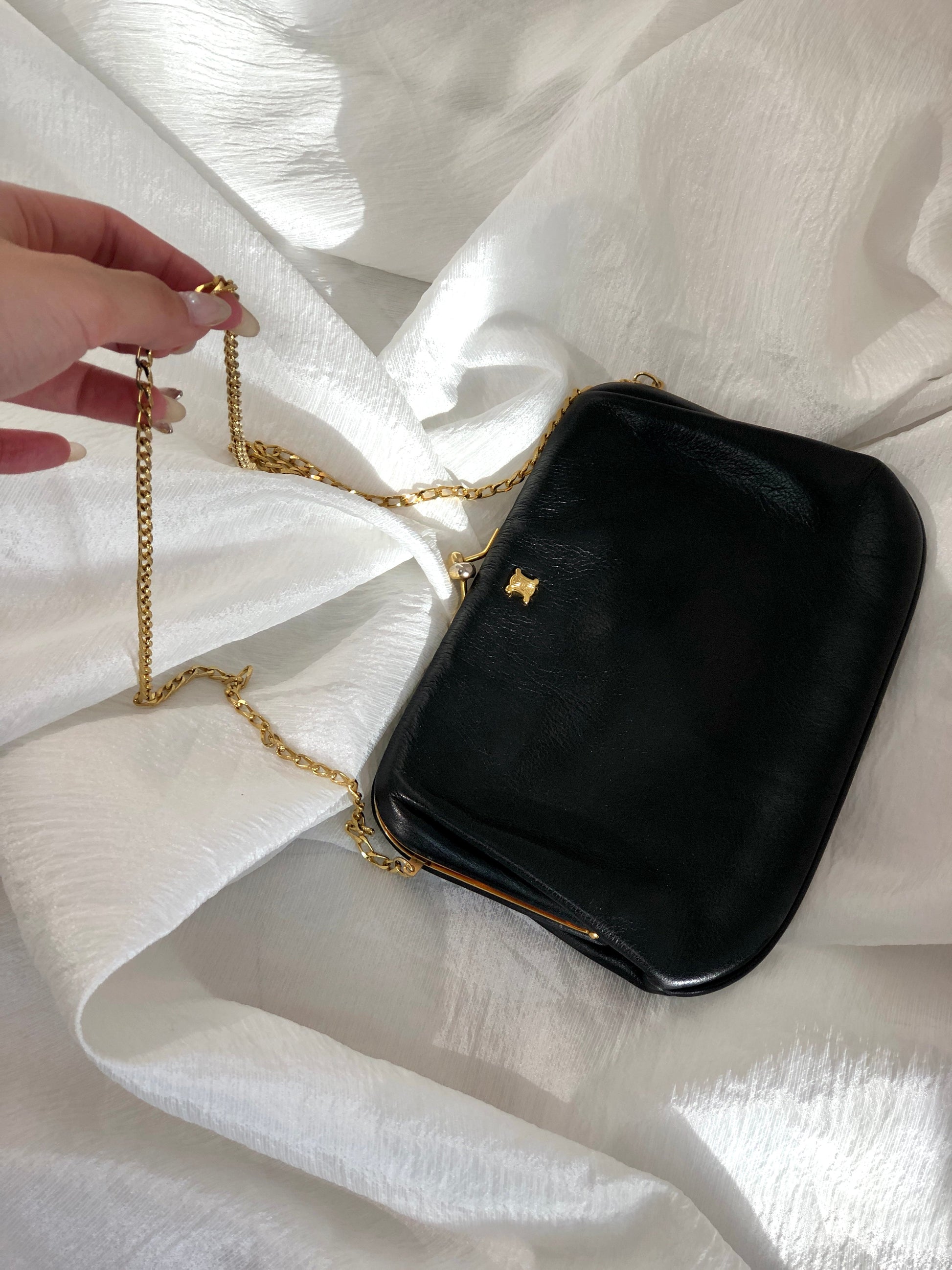 CELINE Shoulder bag Triomphe Clasp Black Old Celine v4ach7