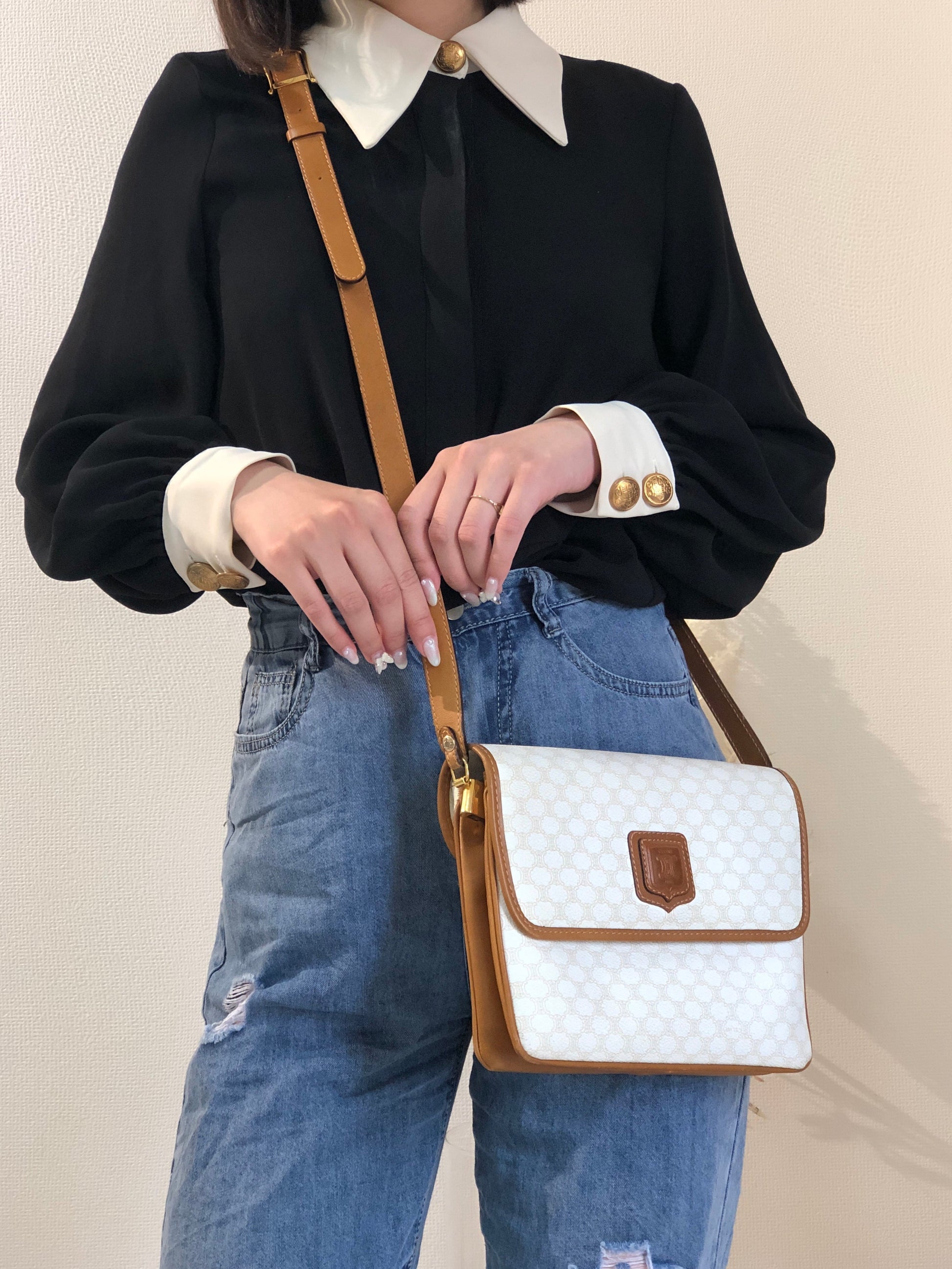 CELINE Crowwbody Shoulderbag White Old celine 5mjbeu