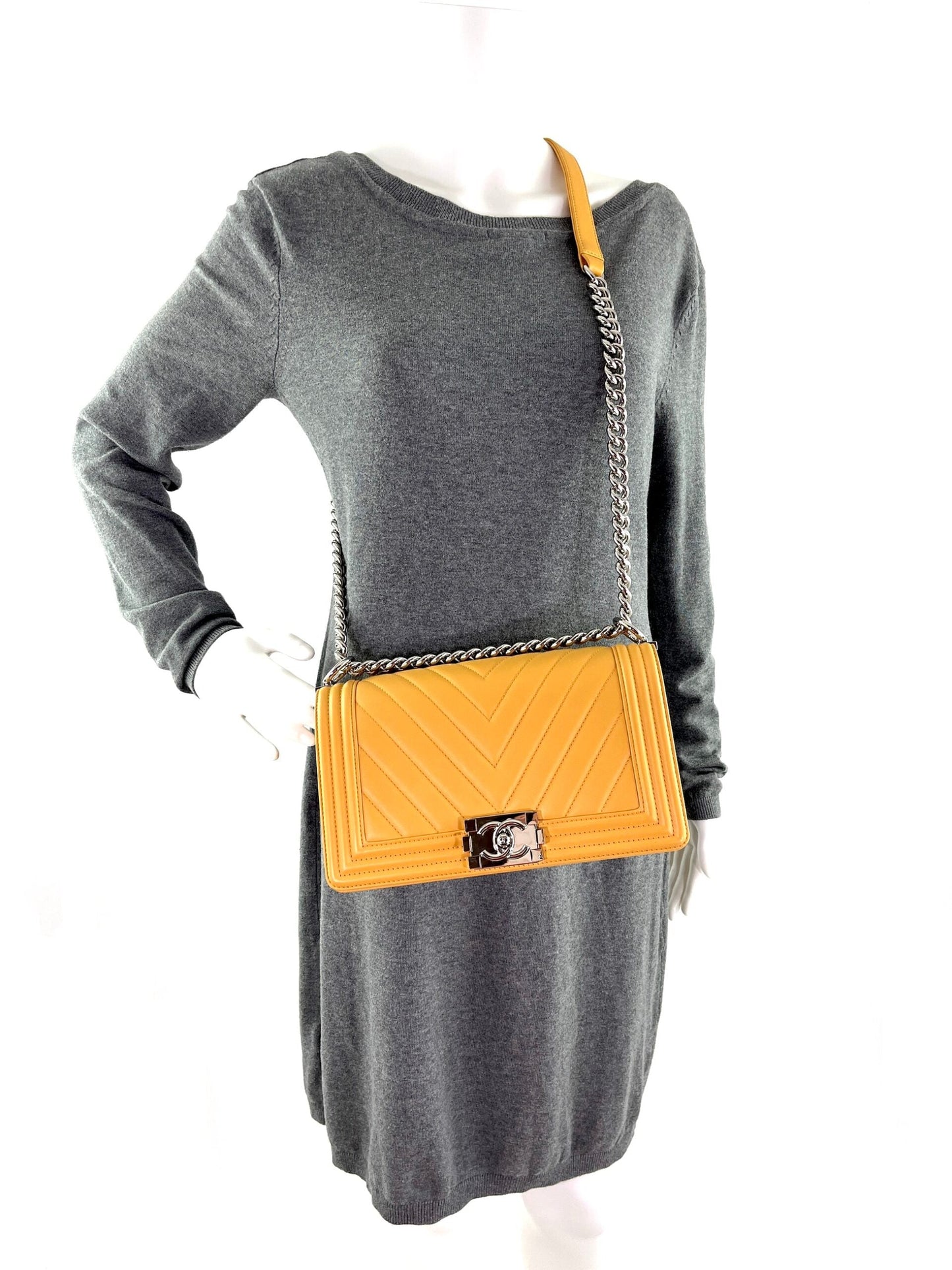 Chanel Boy Old Medium Yellow Chevron Handbag - Rovelle Bags