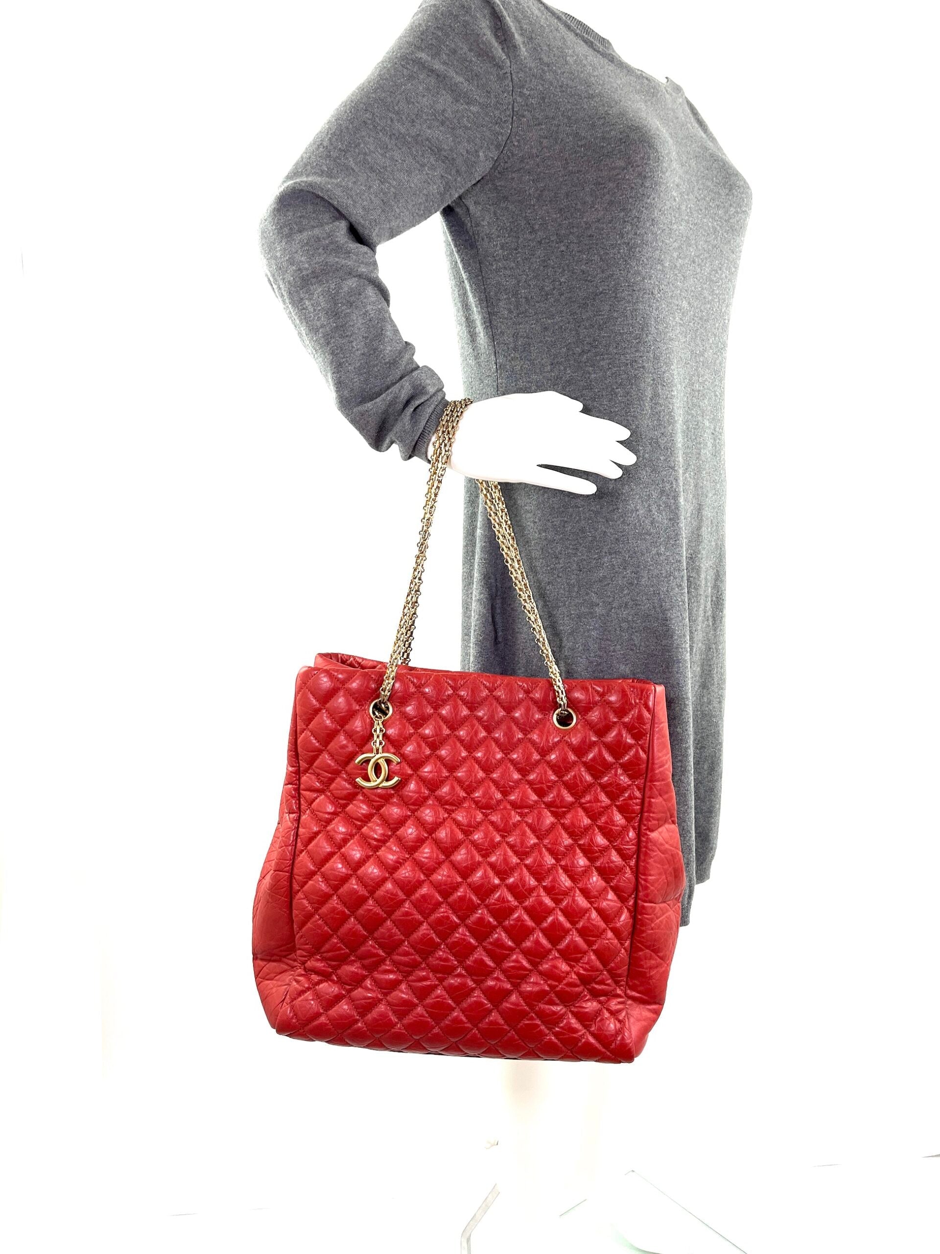 Chanel Red Quilted North South Chain Tote Bag - Rovelle Bags