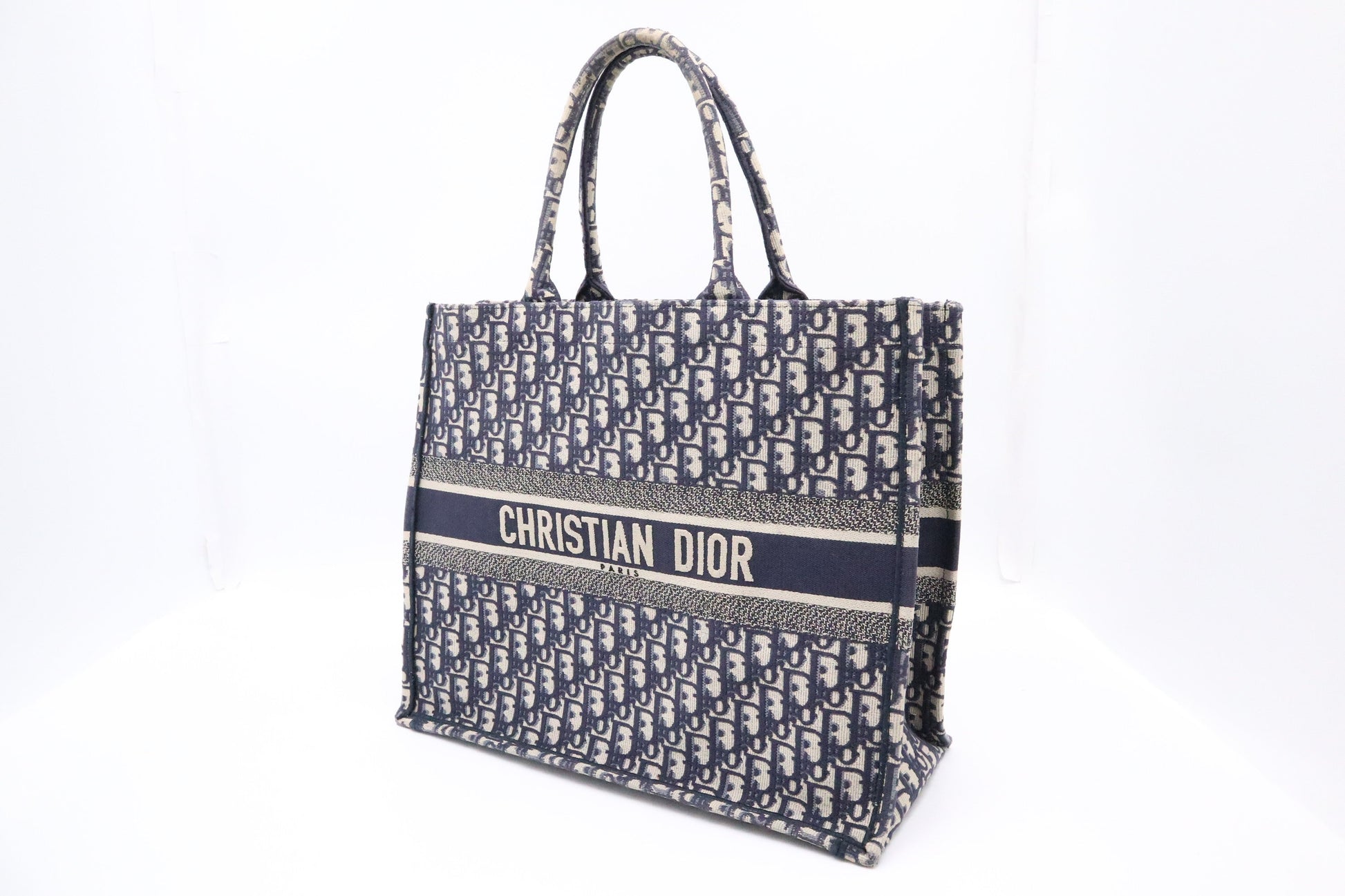 Dior Large Book Tote in Navy Oblique Embroidery Canvas