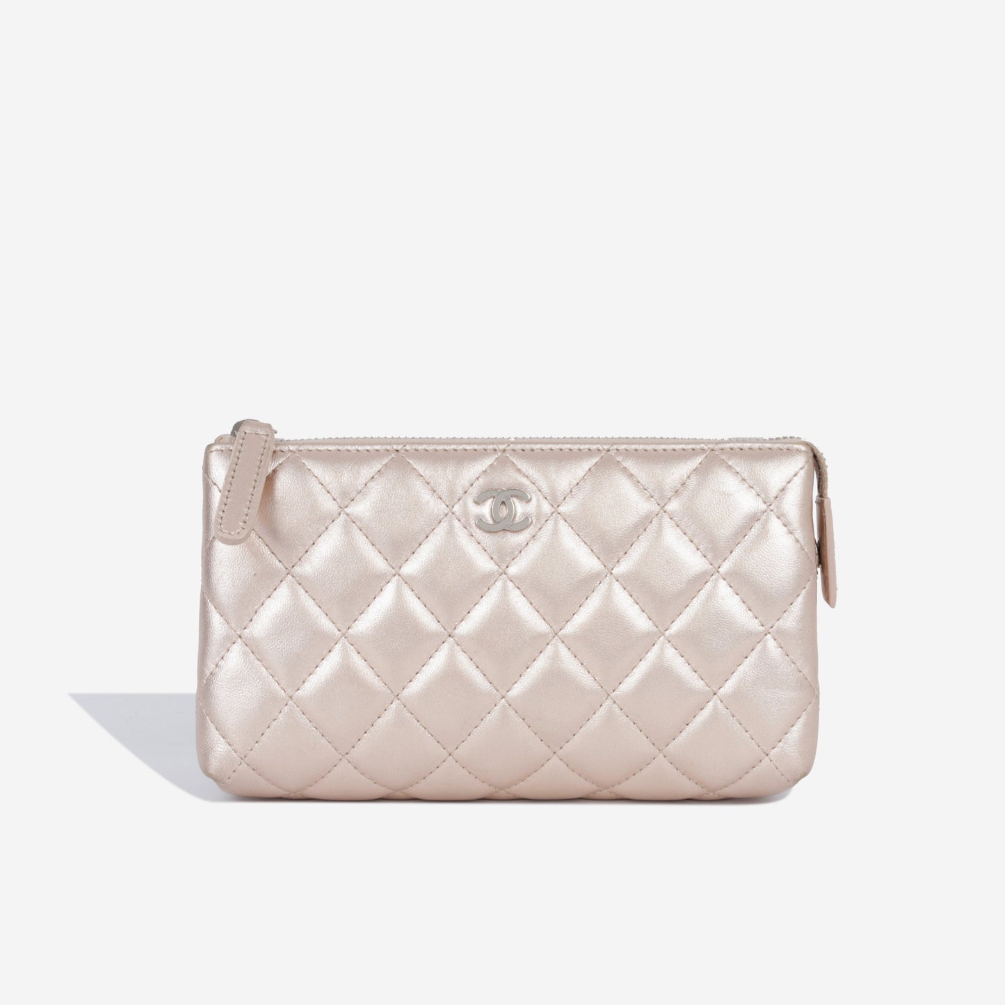 Chanel Luxury Calfskin Silver Clutch