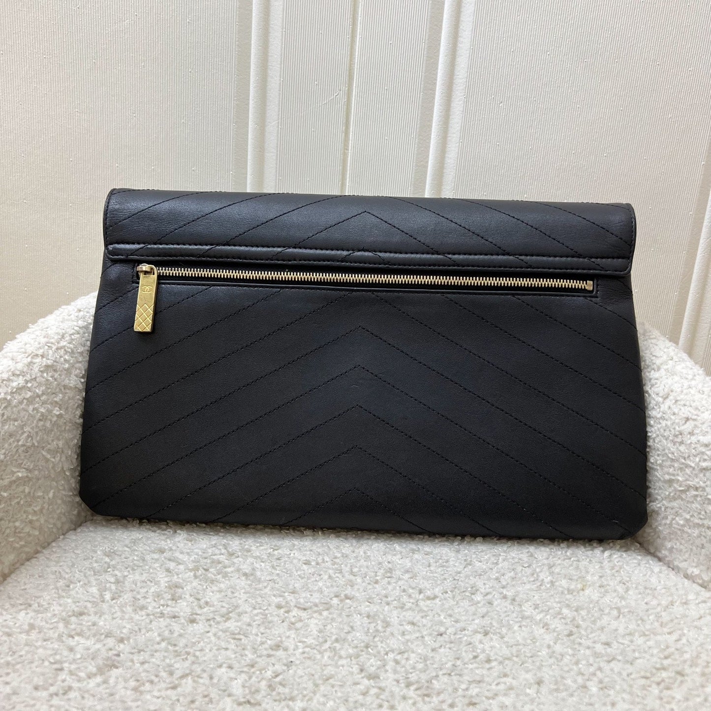 Chanel Clutch in Chevron Quilted Black Clutch Bag - Rovelle Bags