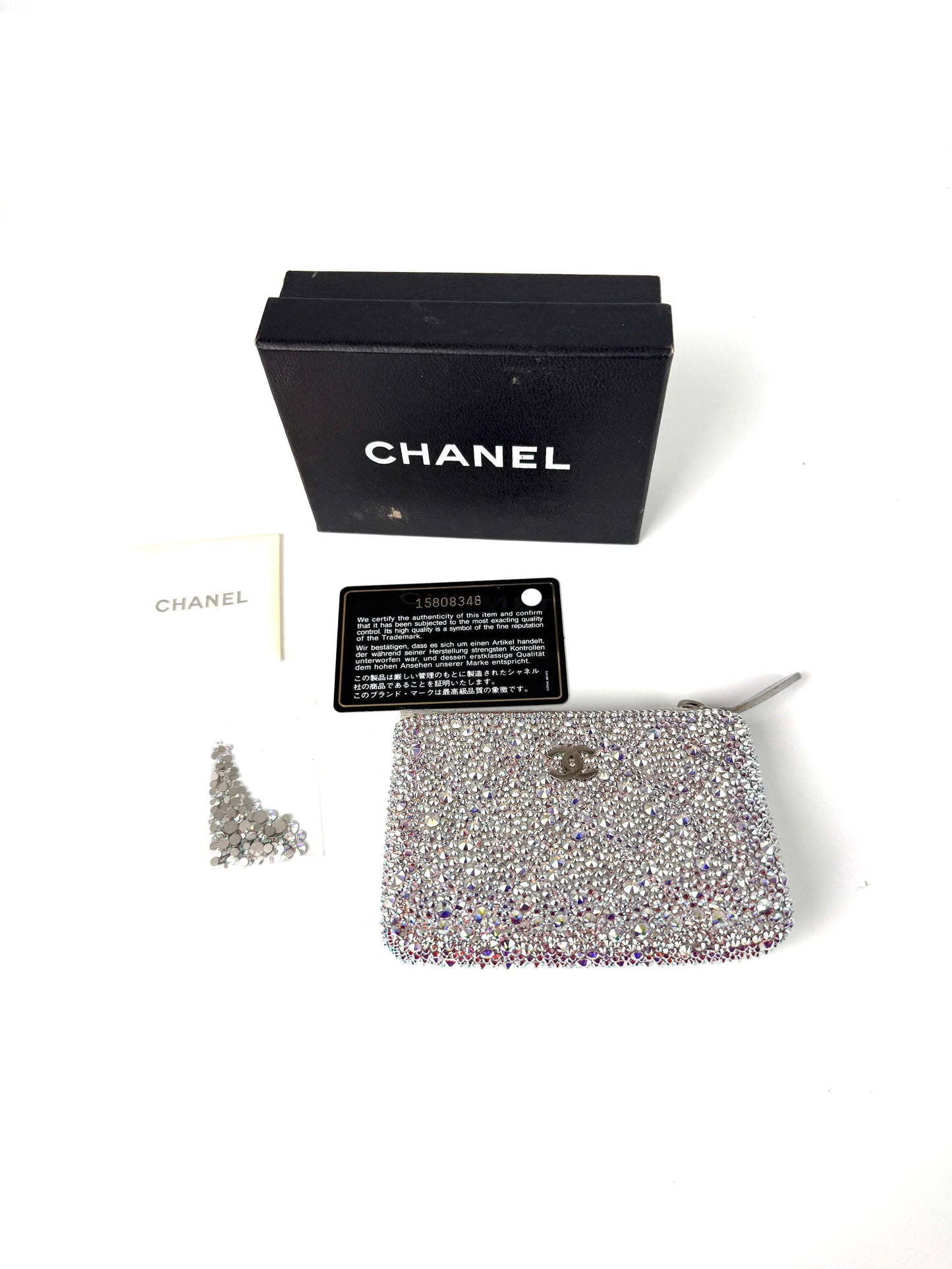 Chanel Silver Swarovski Crystal Leather Key Clutch Bag - Rovelle Bags