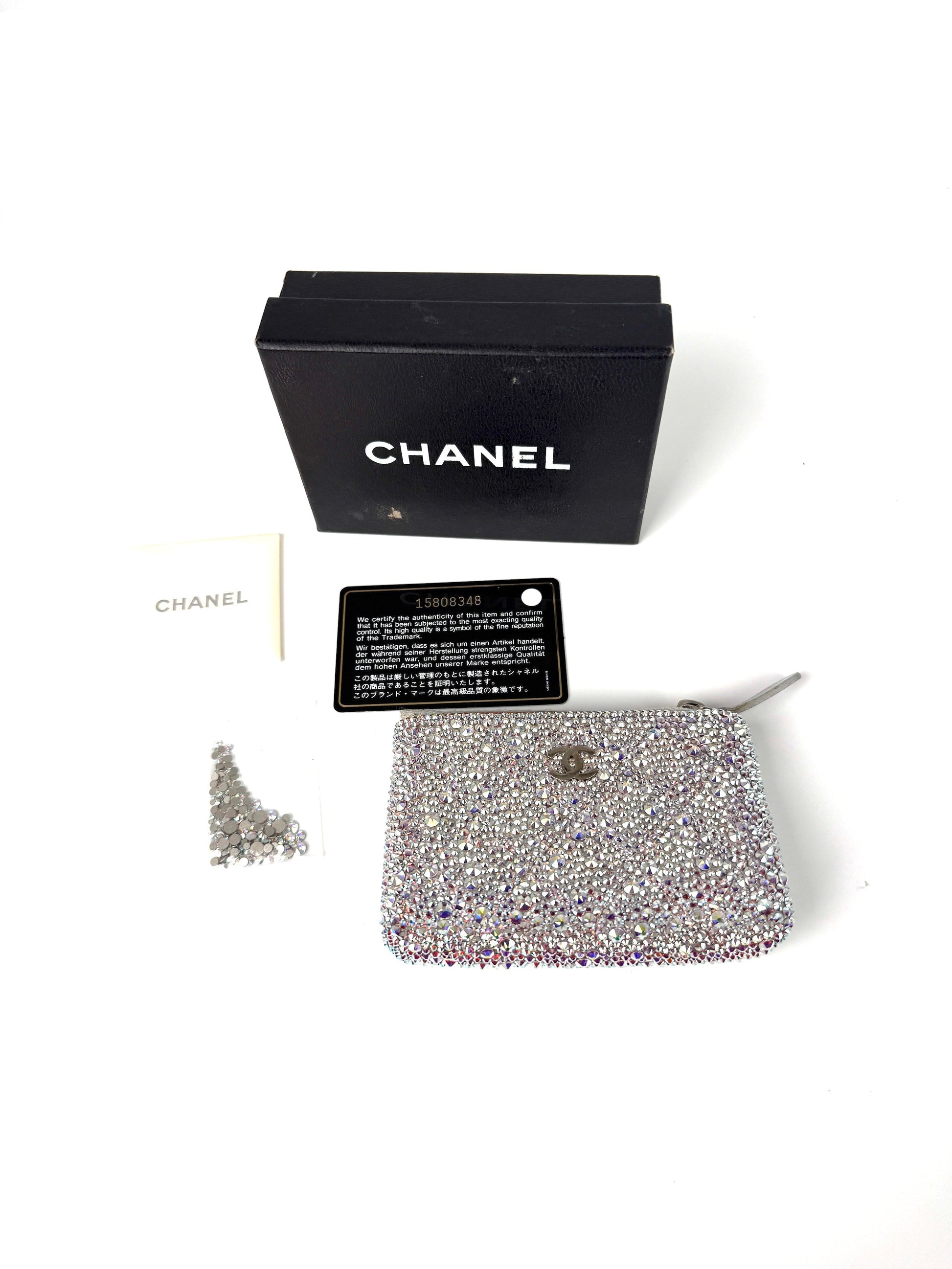 Chanel Silver Swarovski Crystal Leather Key Clutch Bag - Rovelle Bags