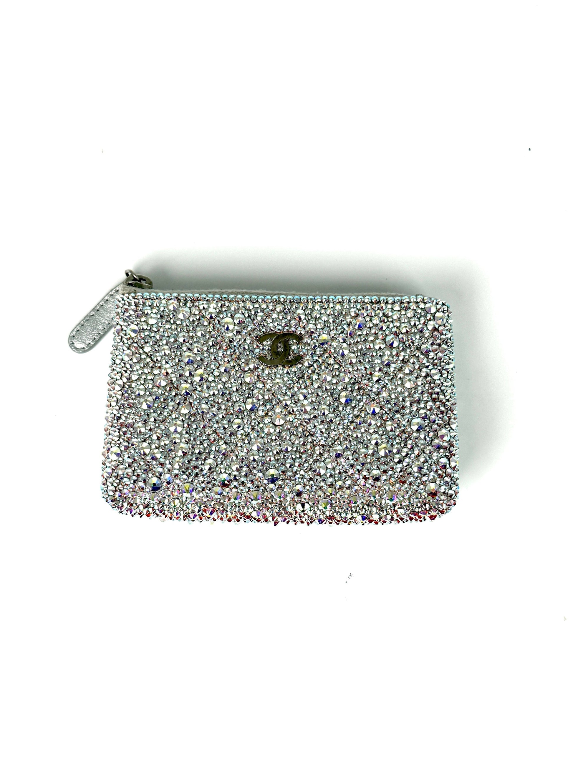 Chanel Silver Swarovski Crystal Leather Key Clutch Bag - Rovelle Bags