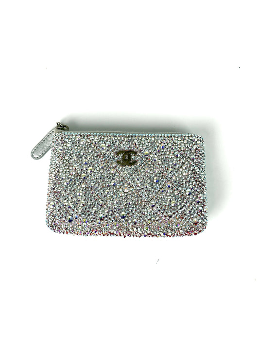 Chanel Silver Swarovski Crystal Leather Key Clutch Bag - Rovelle Bags