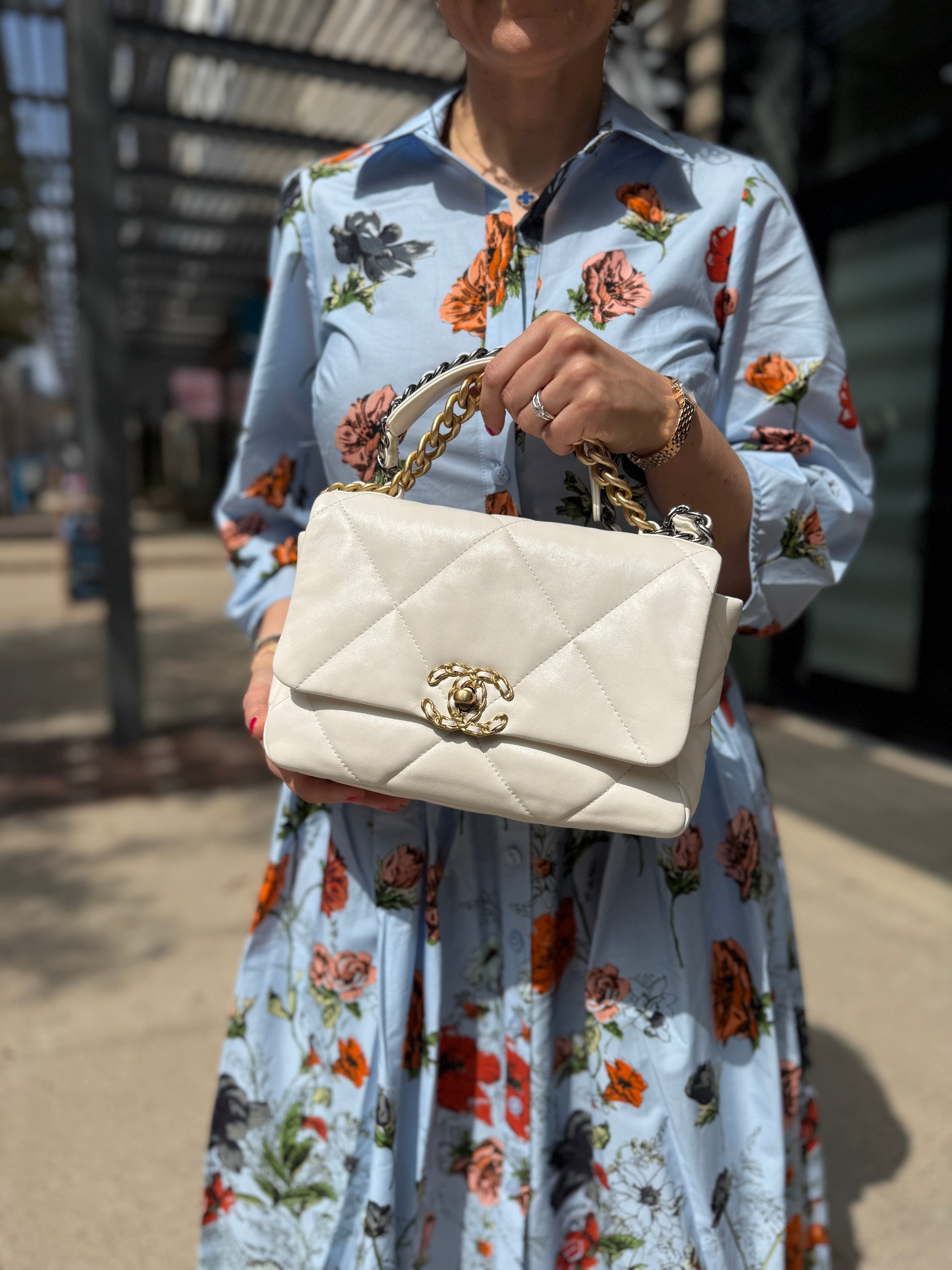 Chanel 19 2021 Medium White Lambskin Flap Bag - Rovelle Bags