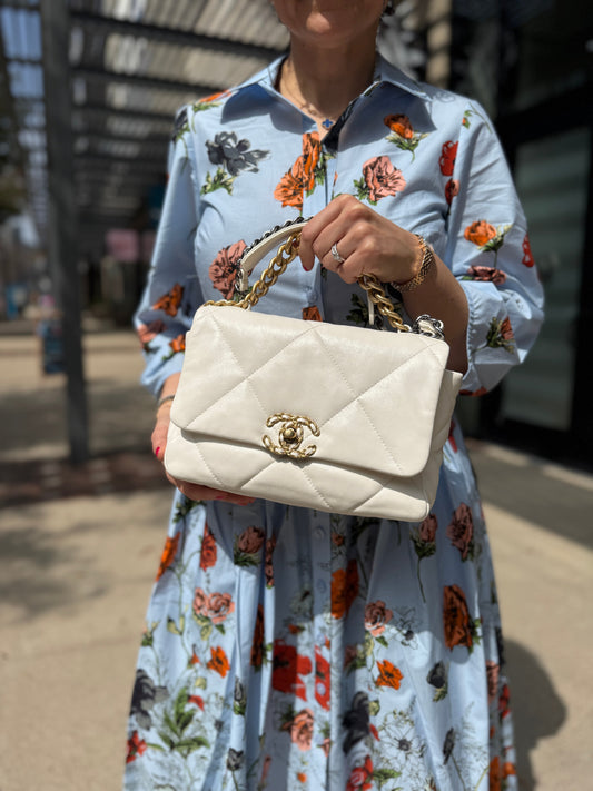 Chanel 19 2021 Medium White Lambskin Flap Bag - Rovelle Bags