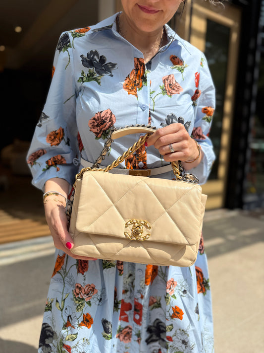 Chanel 19 2020 Medium Beige Goatskin Flap Bag - Rovelle Bags
