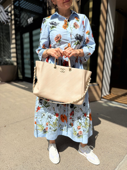 Chanel Bullskin Stitched Cream Shopping Tote Tote Bag - Rovelle Bags