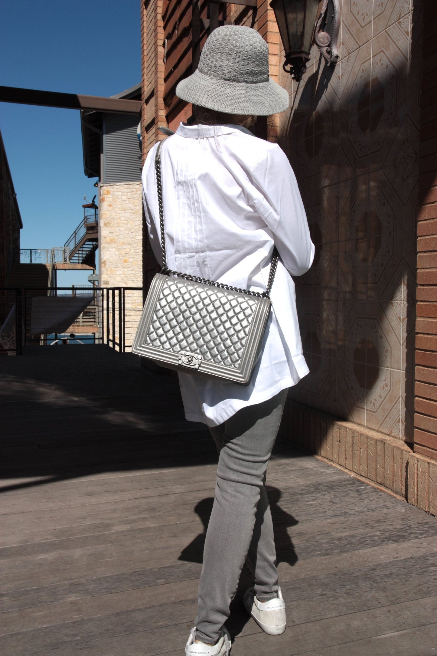 Chanel Large Metallic Silver Quilted Boy Flap Bag - Rovelle Bags