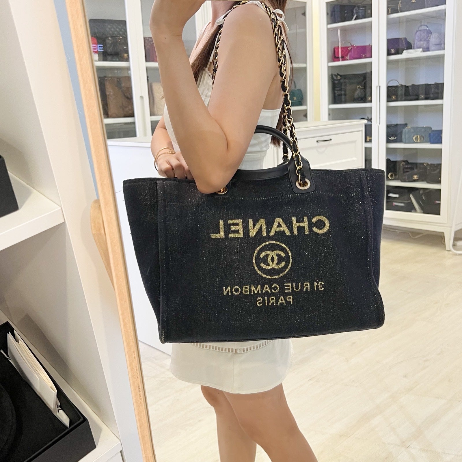 Chanel Large Deauville Tote in Navy Tote Bag - Rovelle Bags