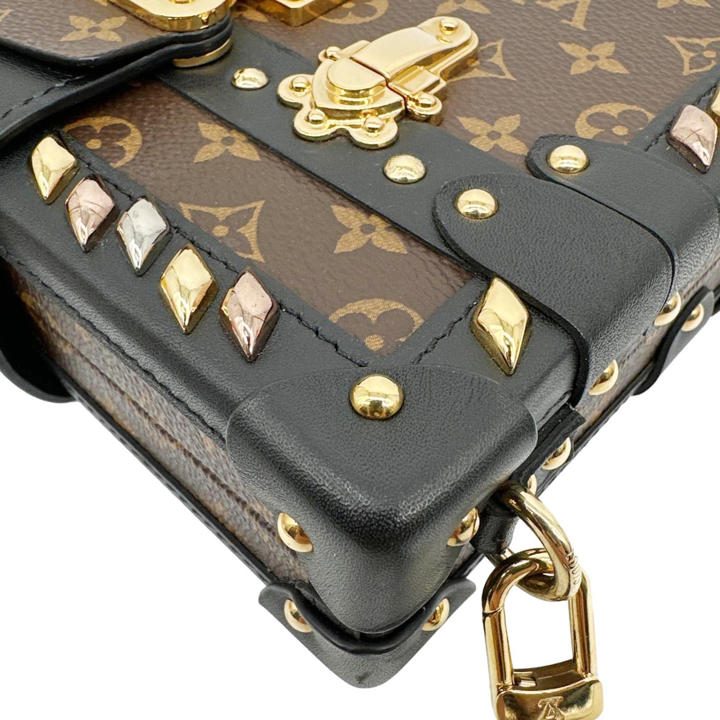 LOUIS VUITTON Studded Petite Malle Monogram Canvas Shoulder Bag Brown