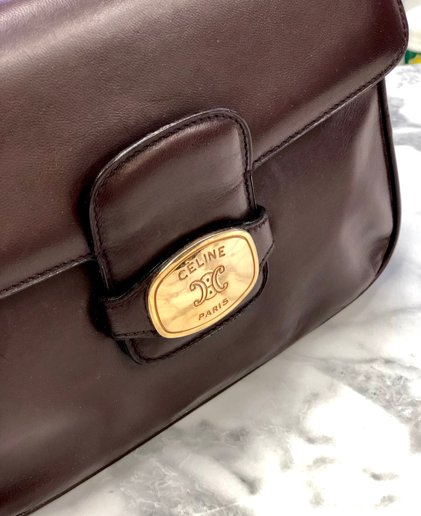 CELINE Plate Side Triomphe Leather Shoulder Bag Bordeaux Old Celine xfmxkn