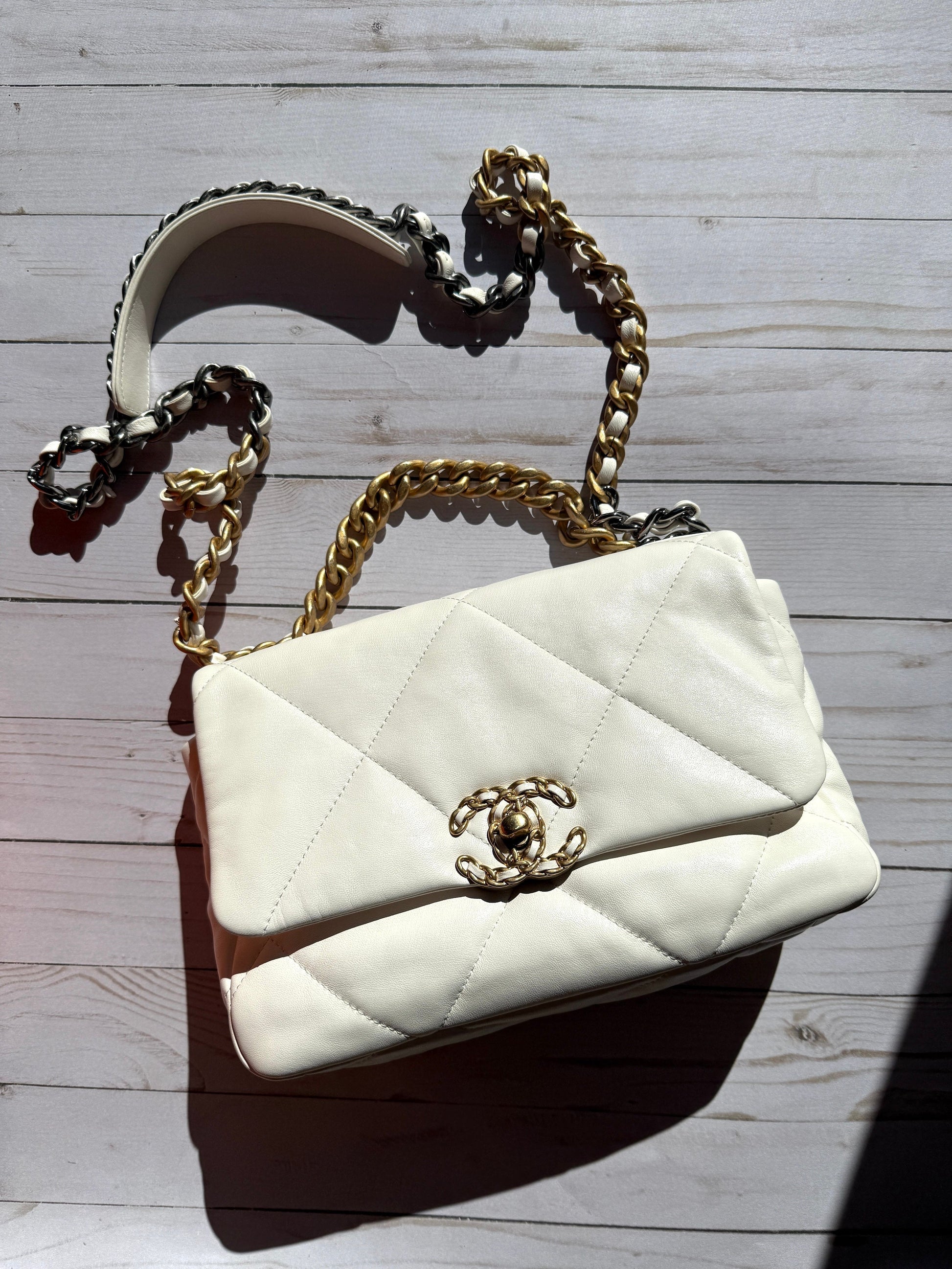 Chanel 19 2021 Medium White Lambskin Flap Bag - Rovelle Bags