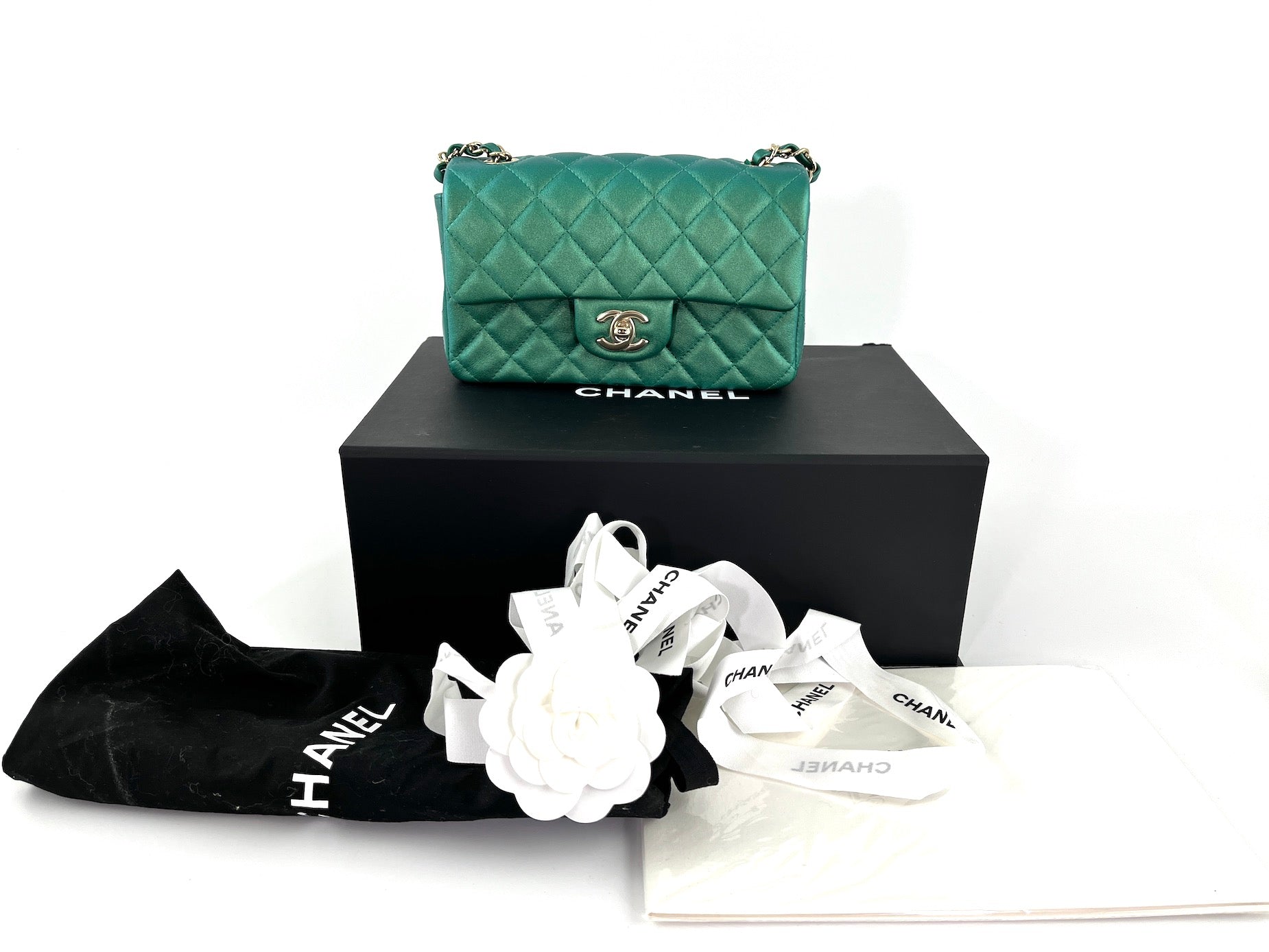 Chanel Iridescent Green 2022 Rectangular Mini Flap Bag - Rovelle Bags