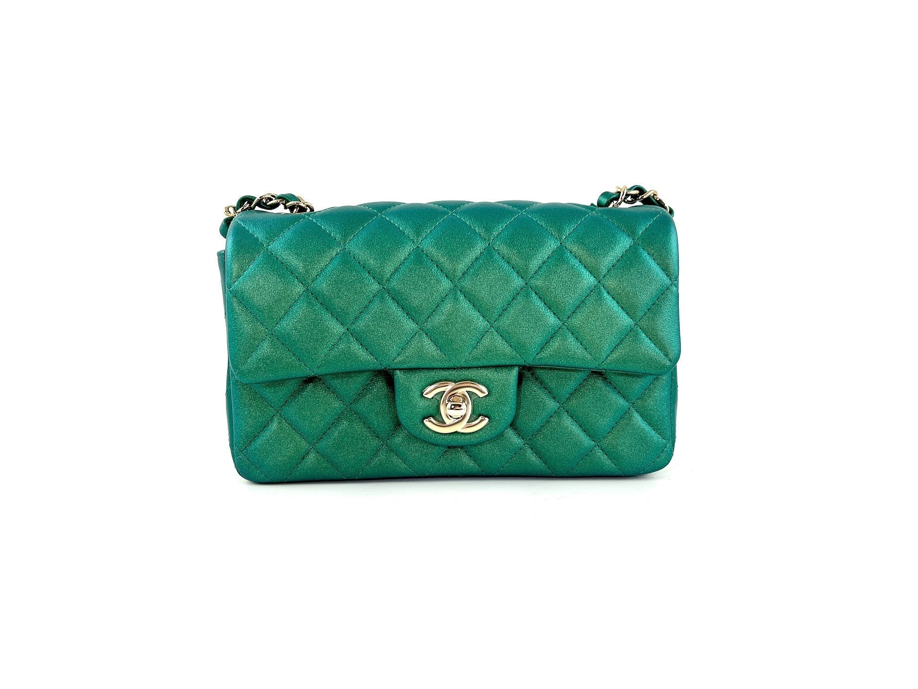 Chanel Iridescent Green 2022 Rectangular Mini Flap Bag - Rovelle Bags