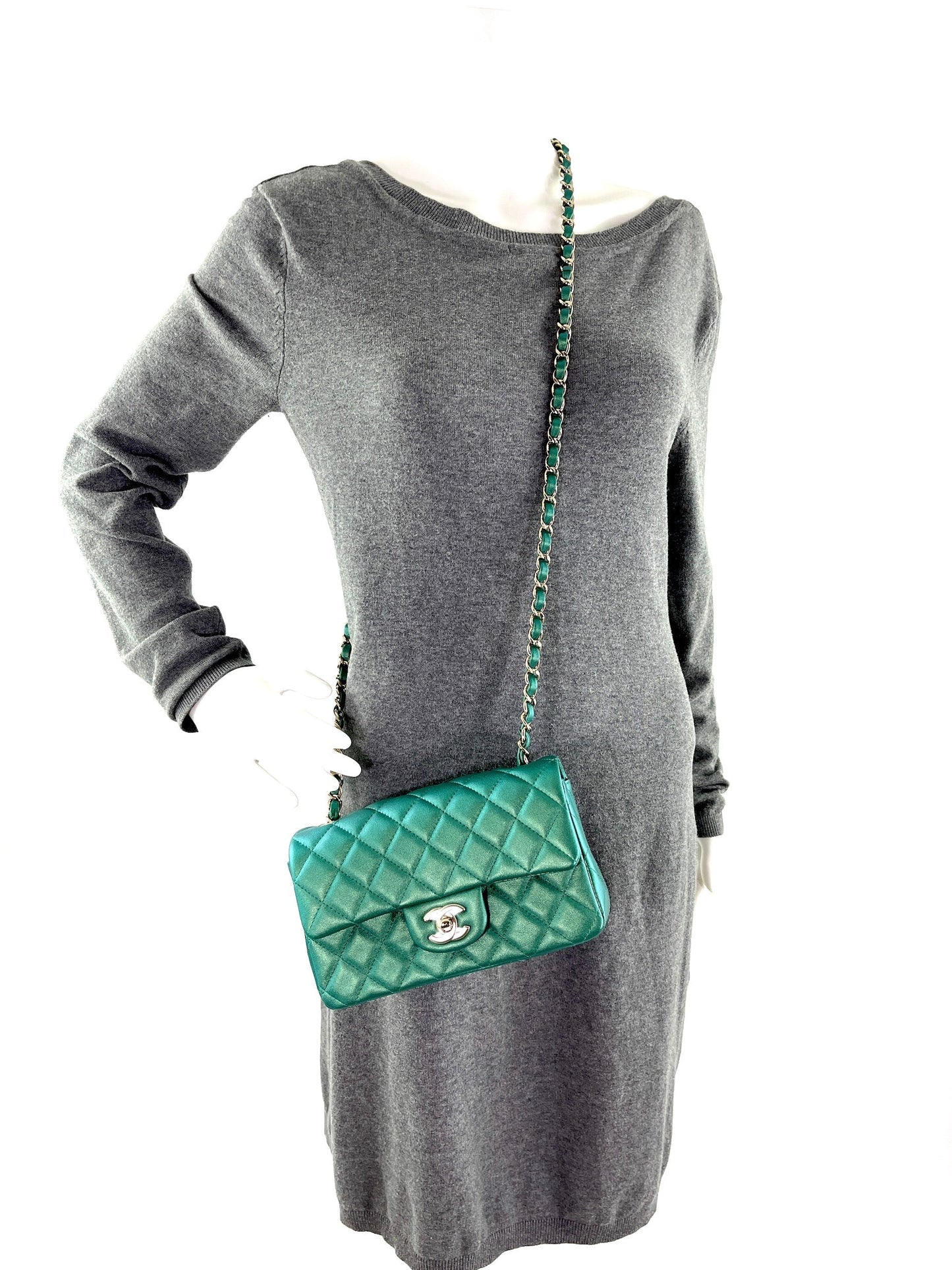 Chanel Iridescent Green 2022 Rectangular Mini Flap Bag - Rovelle Bags