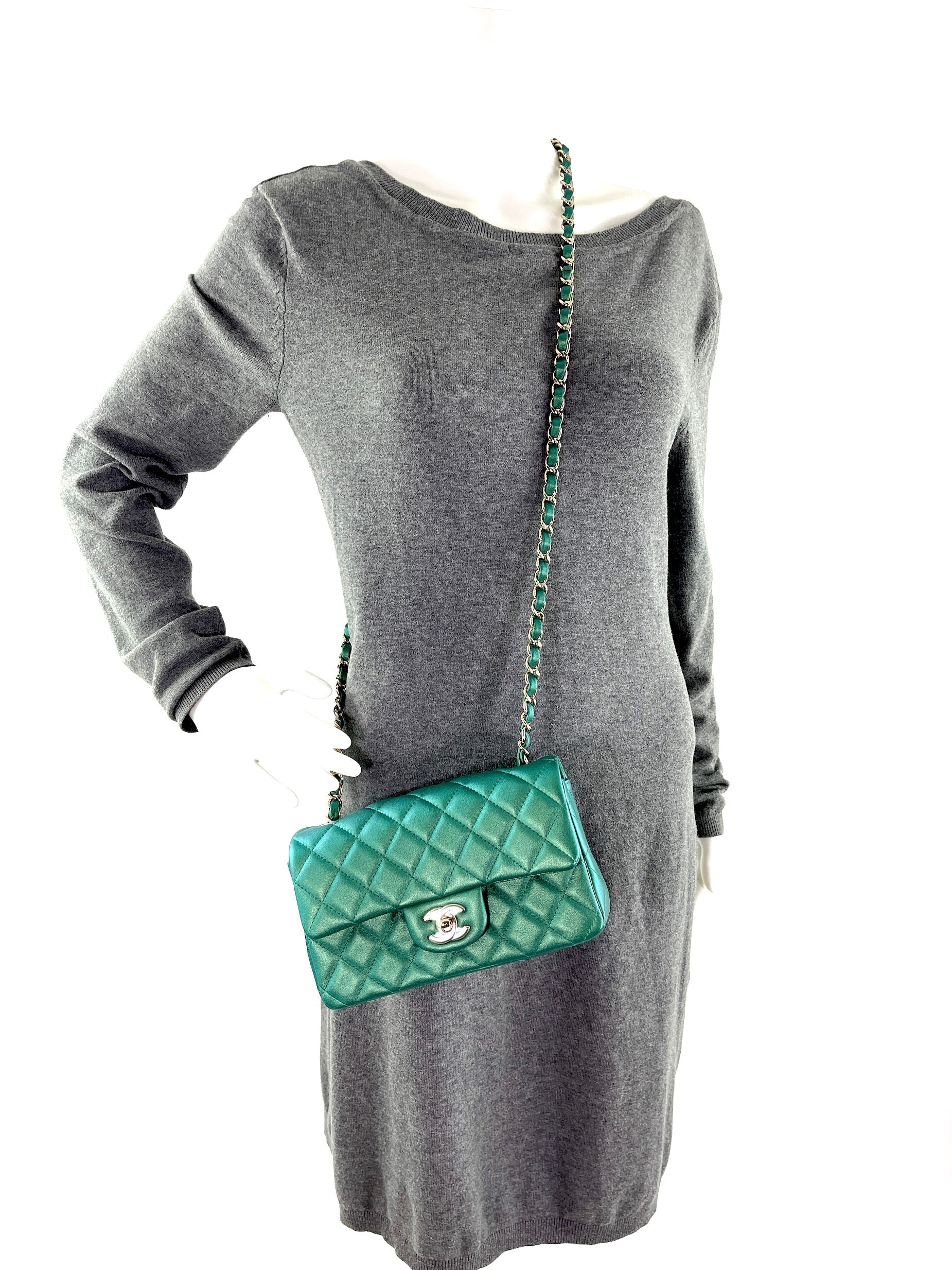Chanel Iridescent Green 2022 Rectangular Mini Flap Bag - Rovelle Bags