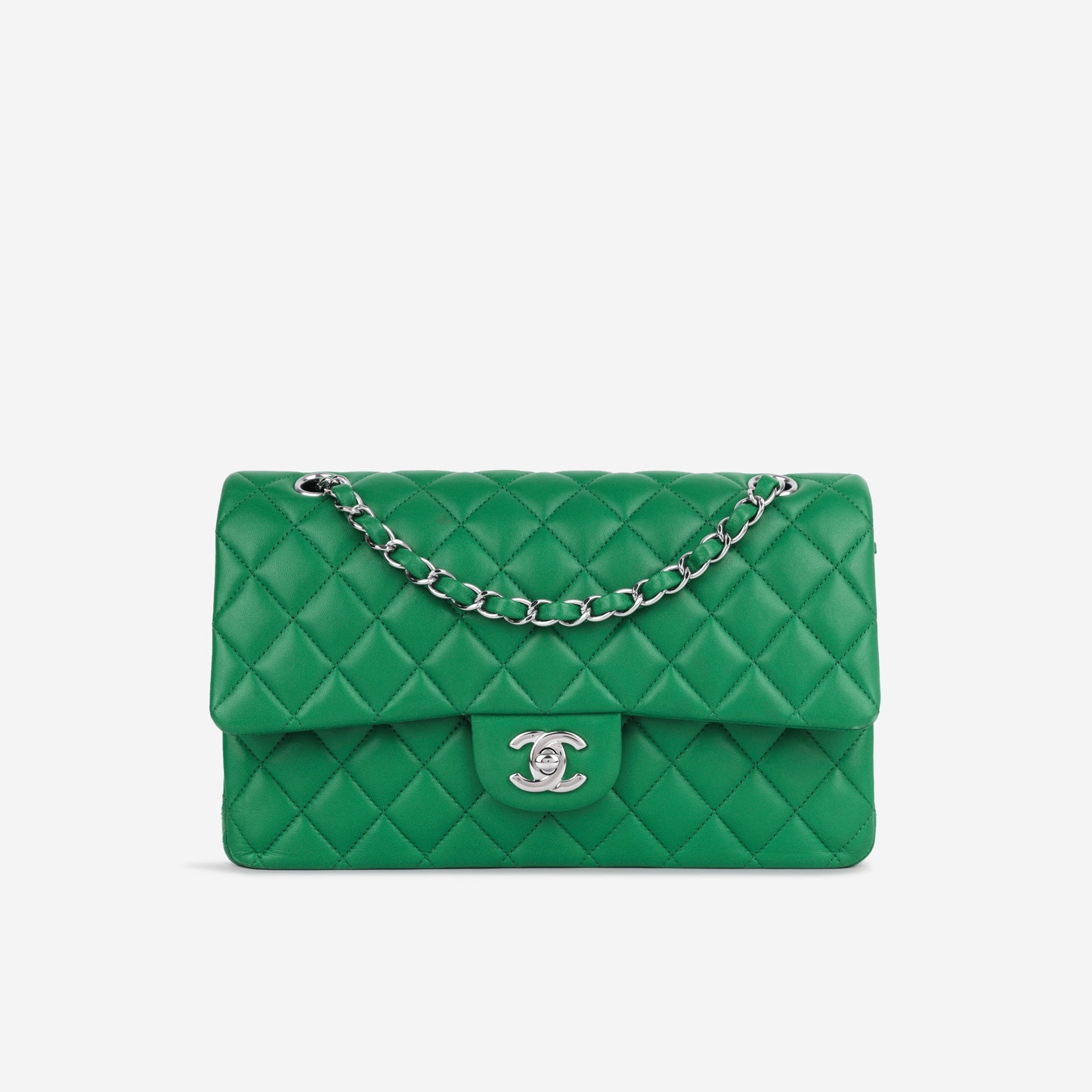 Chanel Classic Flap Lambskin Silver Shoulder Bag Style 10
