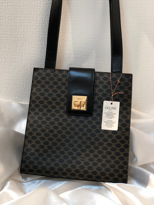 CELINE Macadam turn lock Shoulder bag Black Old celine