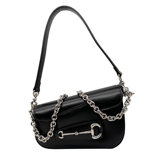 GUCCI Horsebit 1955 Asymmetric Mini Leather Shoulder Bag Black 774209
