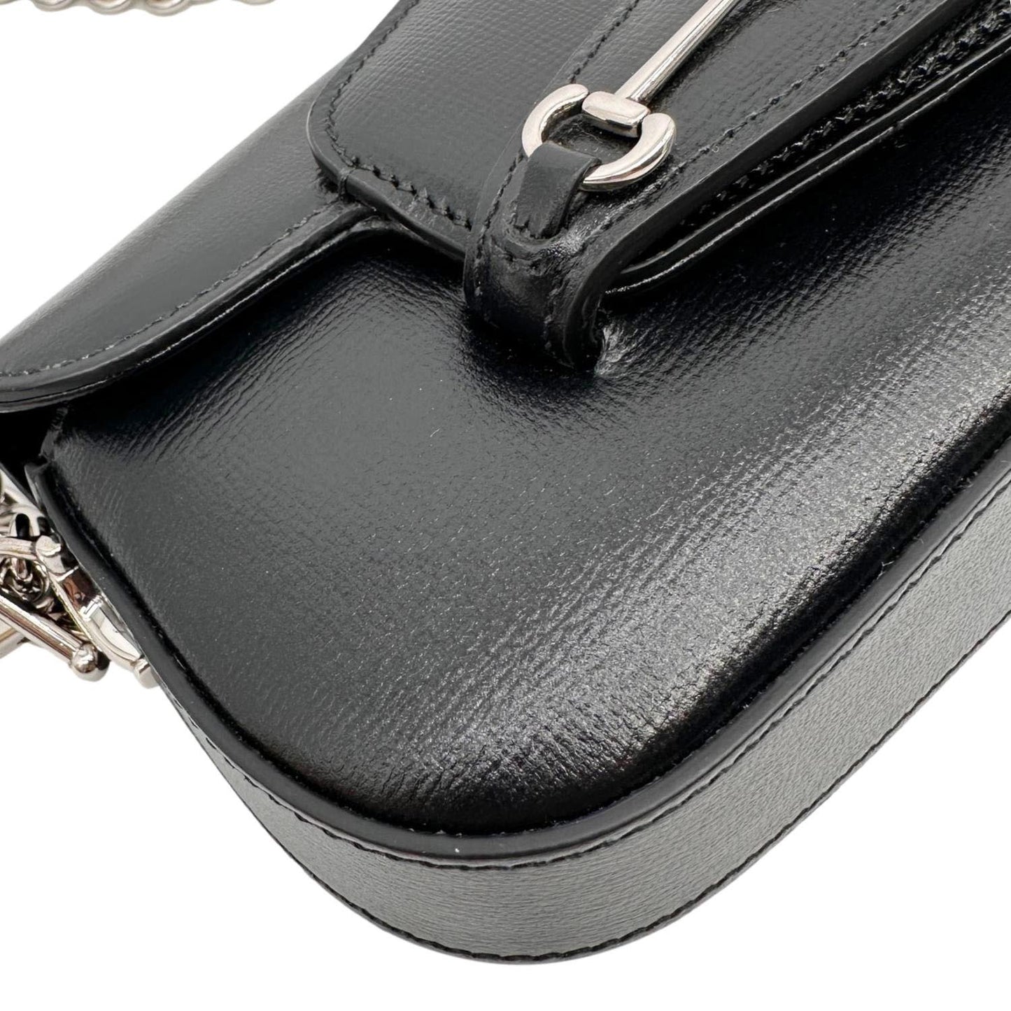 GUCCI Horsebit 1955 Asymmetric Mini Leather Shoulder Bag Black 774209
