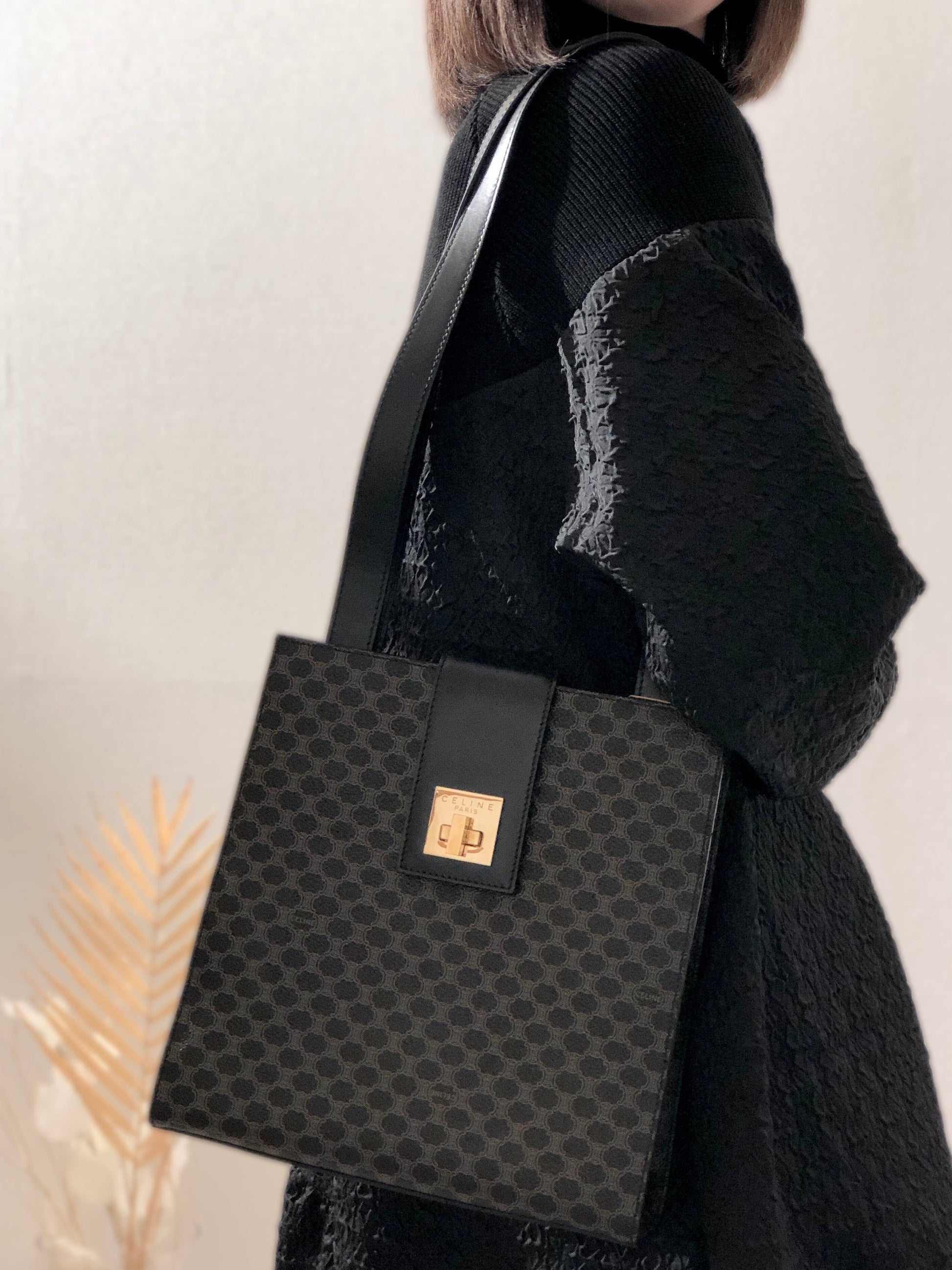 CELINE Macadam turn lock Shoulder bag Black Old celine