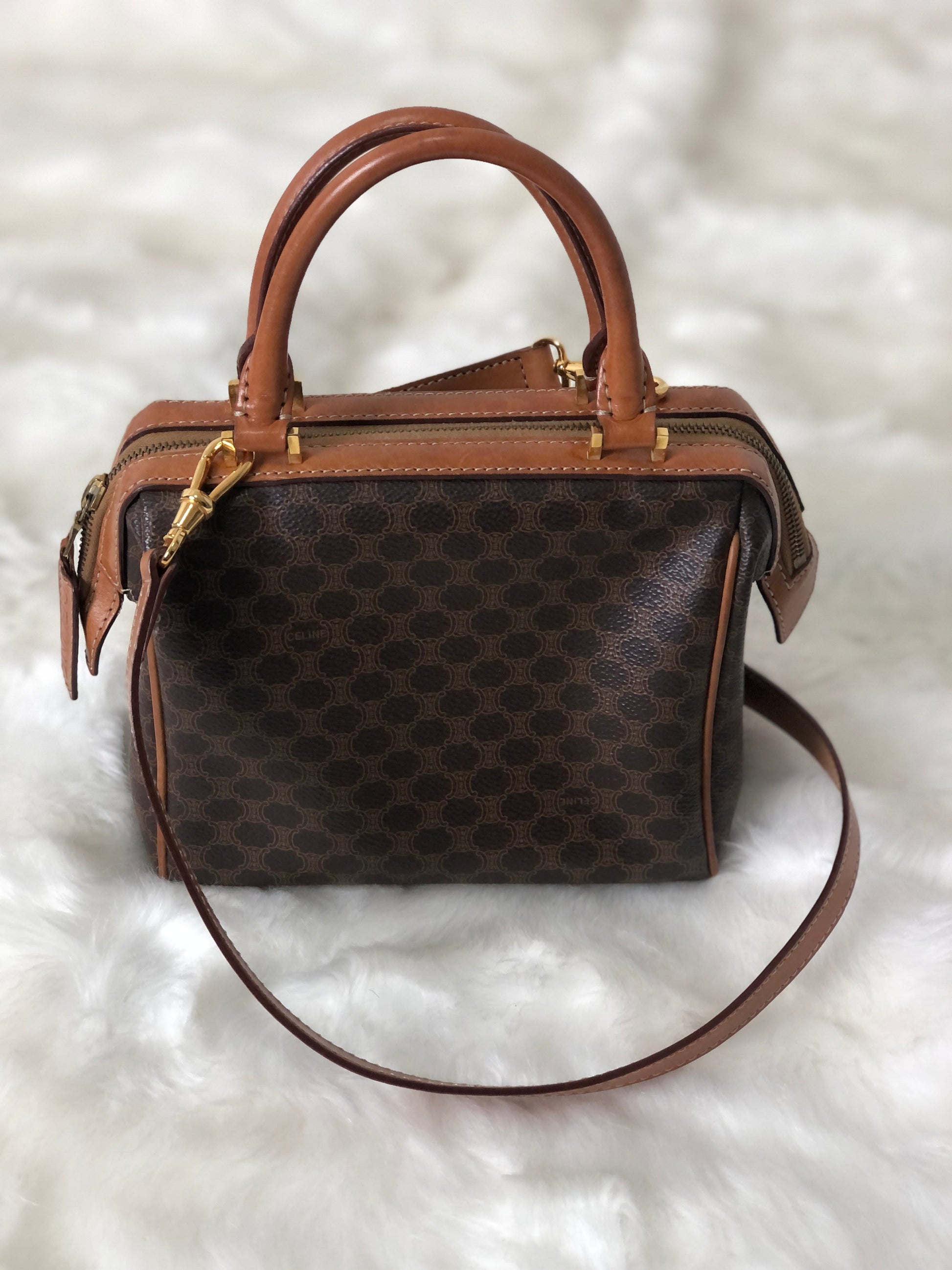 CELINE Macadam Two-way Handbag Shoulder bag Brown abjhud