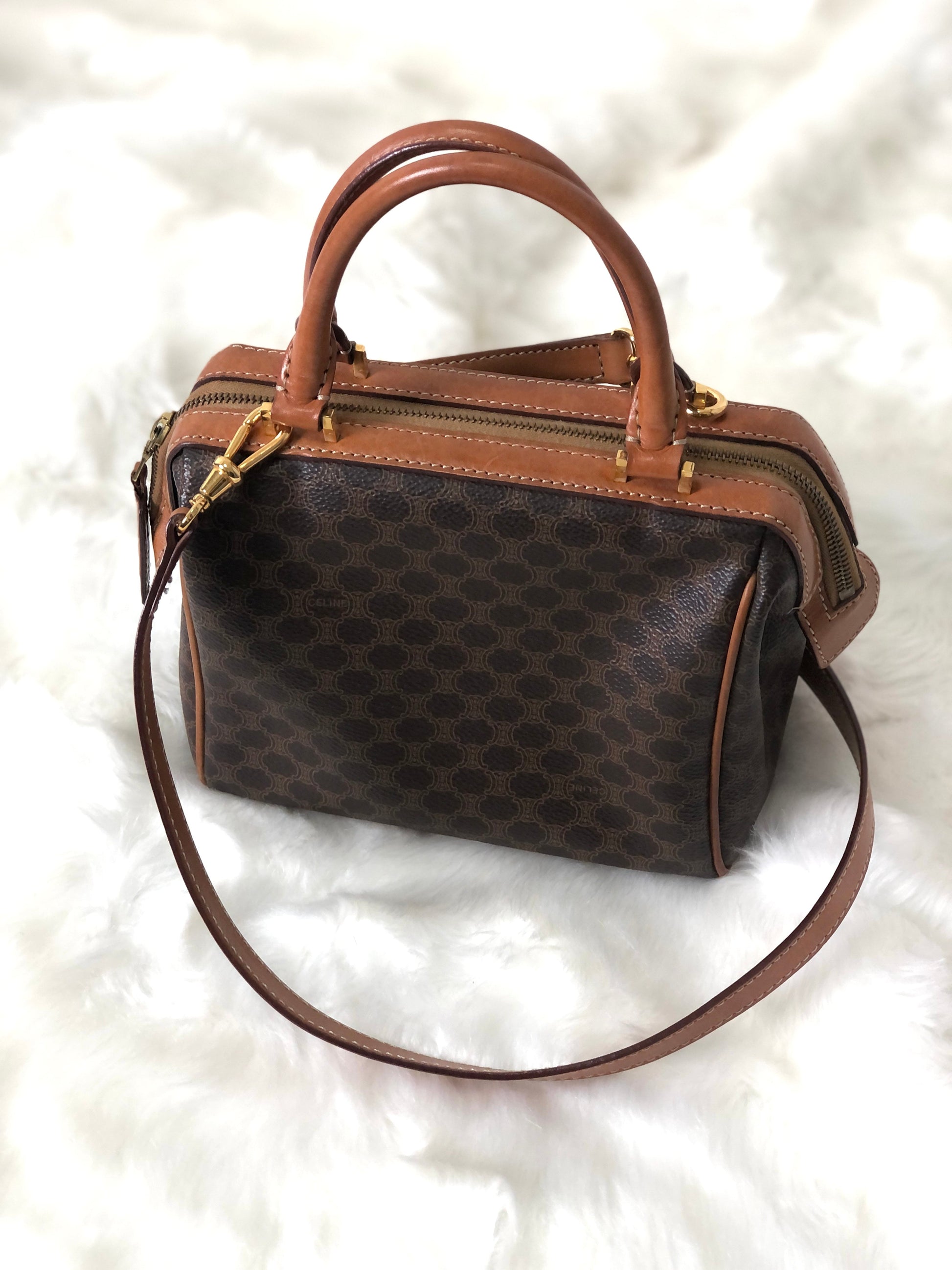 CELINE Macadam Two-way Handbag Shoulder bag Brown abjhud