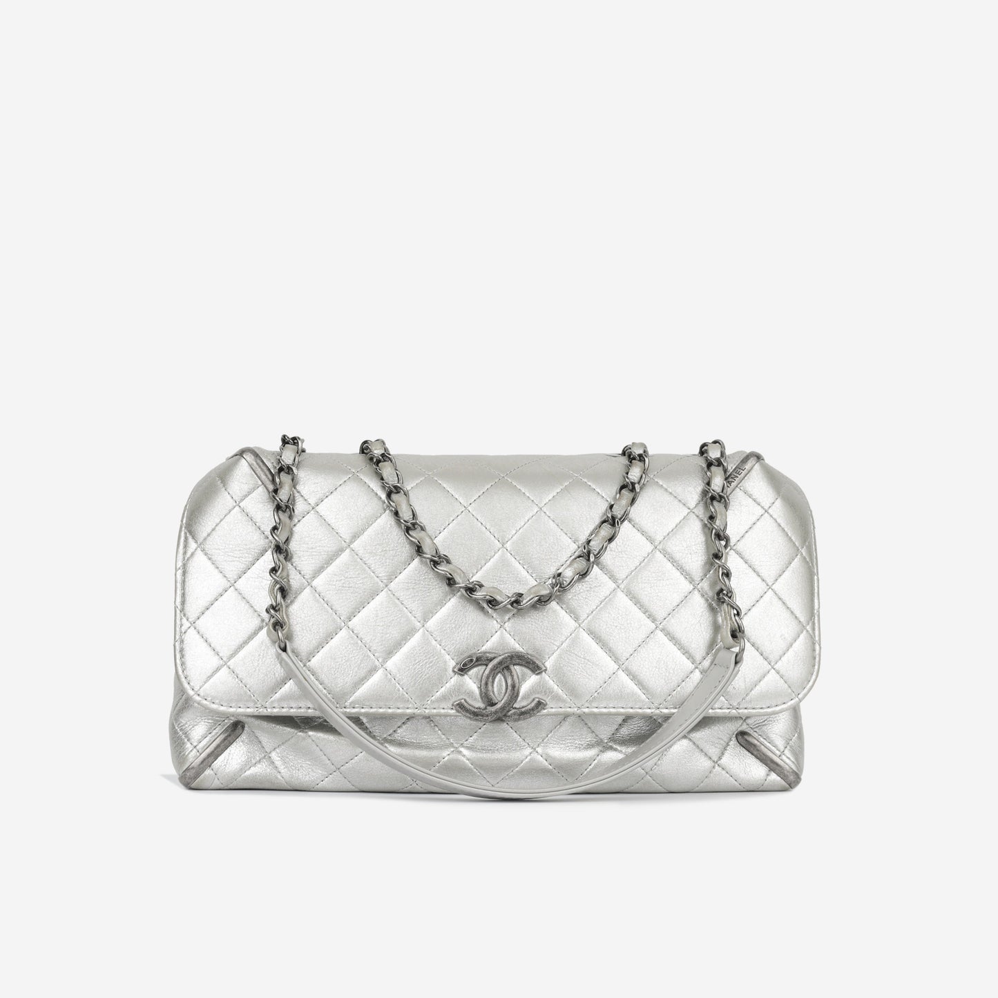 Chanel Classic Flap Lambskin Silver Shoulder Bag Style 38