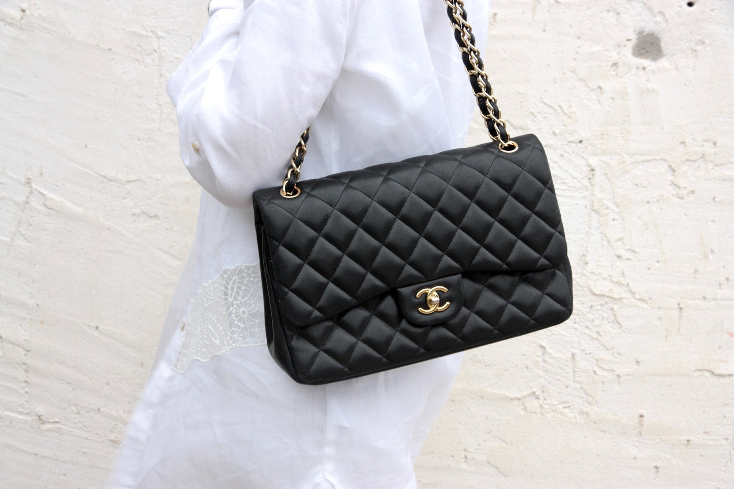 Chanel Lambskin Quilted Gold Hardware Jumbo Flap Bag - Rovelle Bags