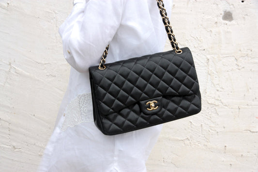 Chanel Lambskin Quilted Gold Hardware Jumbo Flap Bag - Rovelle Bags