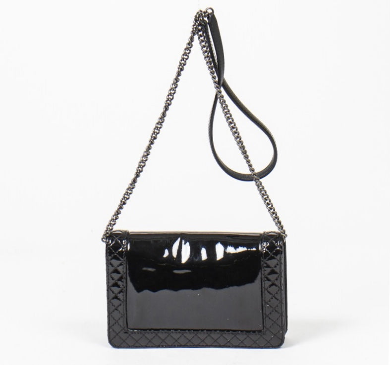 CHANEL REVERSO PATENT LEATHER LARGE BOY BAG