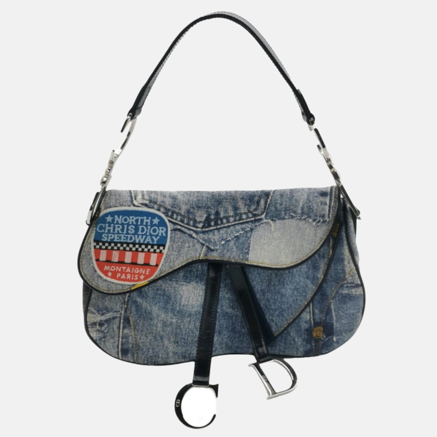 Dior Speedway Denim Print Double Saddle Handbag