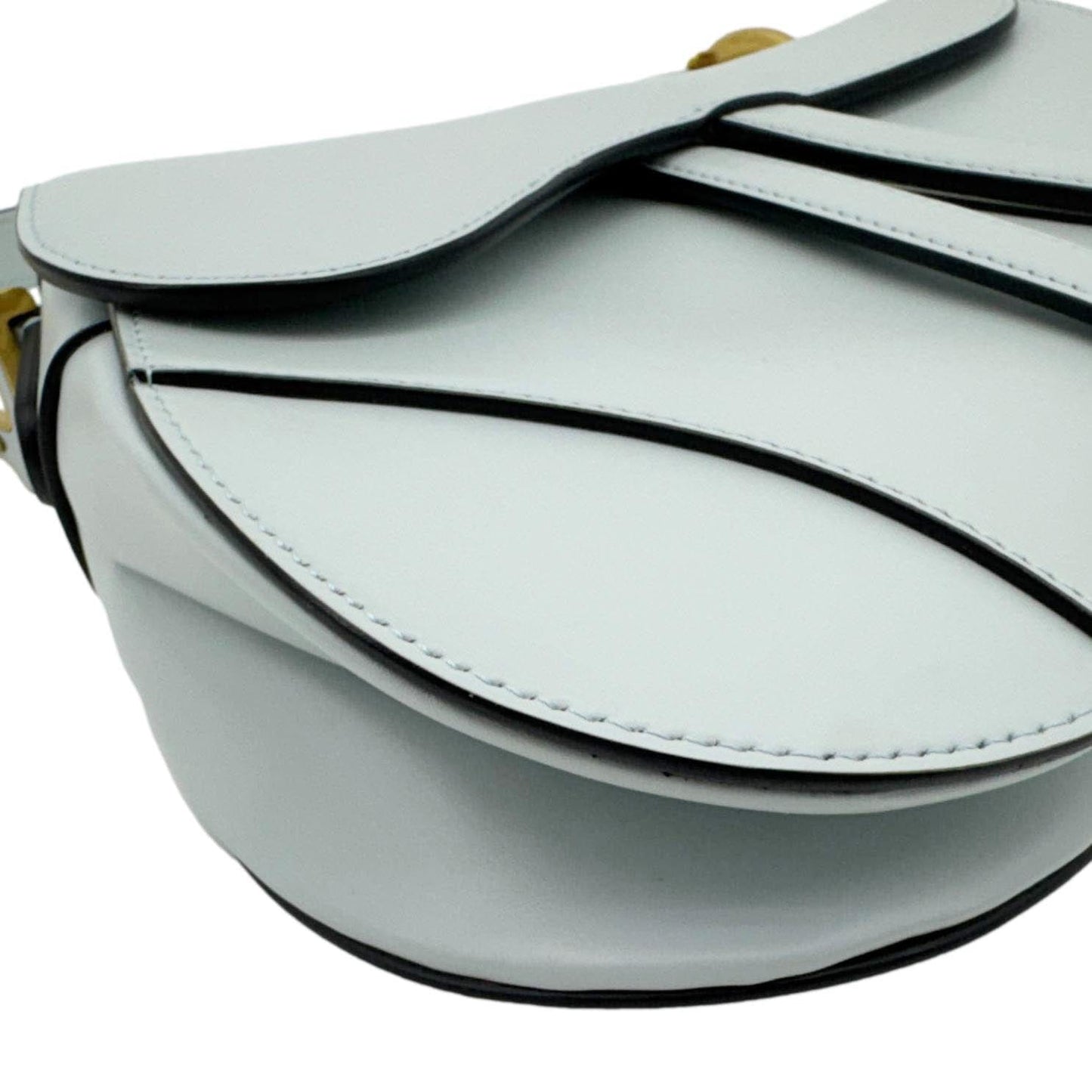 CHRISTIAN DIOR Saddle Leather Satchel Shoulder Bag Light Blue