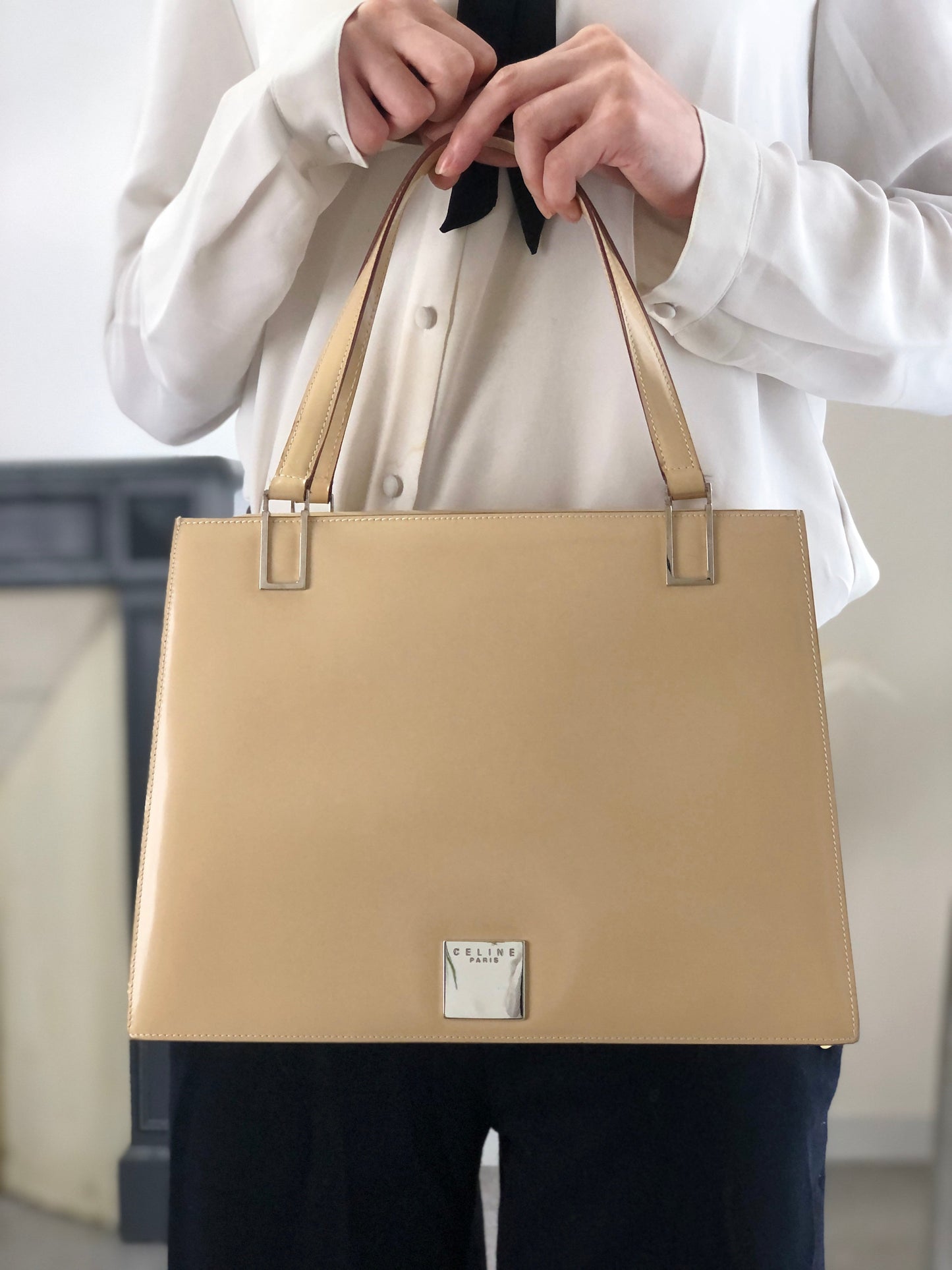 CELINE Logo Two-way Handbag Shoulder bag Beige