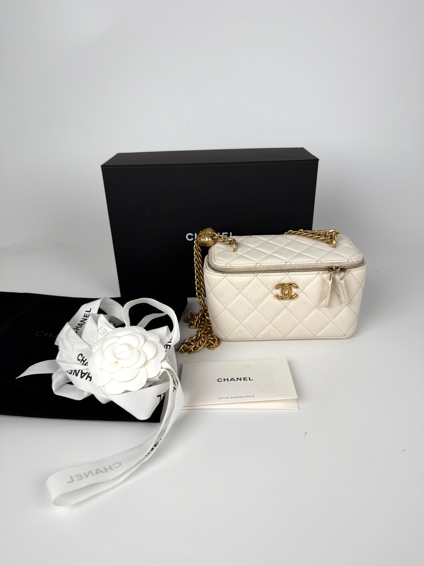 Chanel White Sweetheart Caviar Vanity Case Crossbody Bag - Rovelle Bags