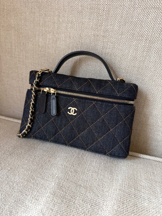 Chanel Long Classic Vanity Dark Quilted Crossbody Bag - Rovelle Bags