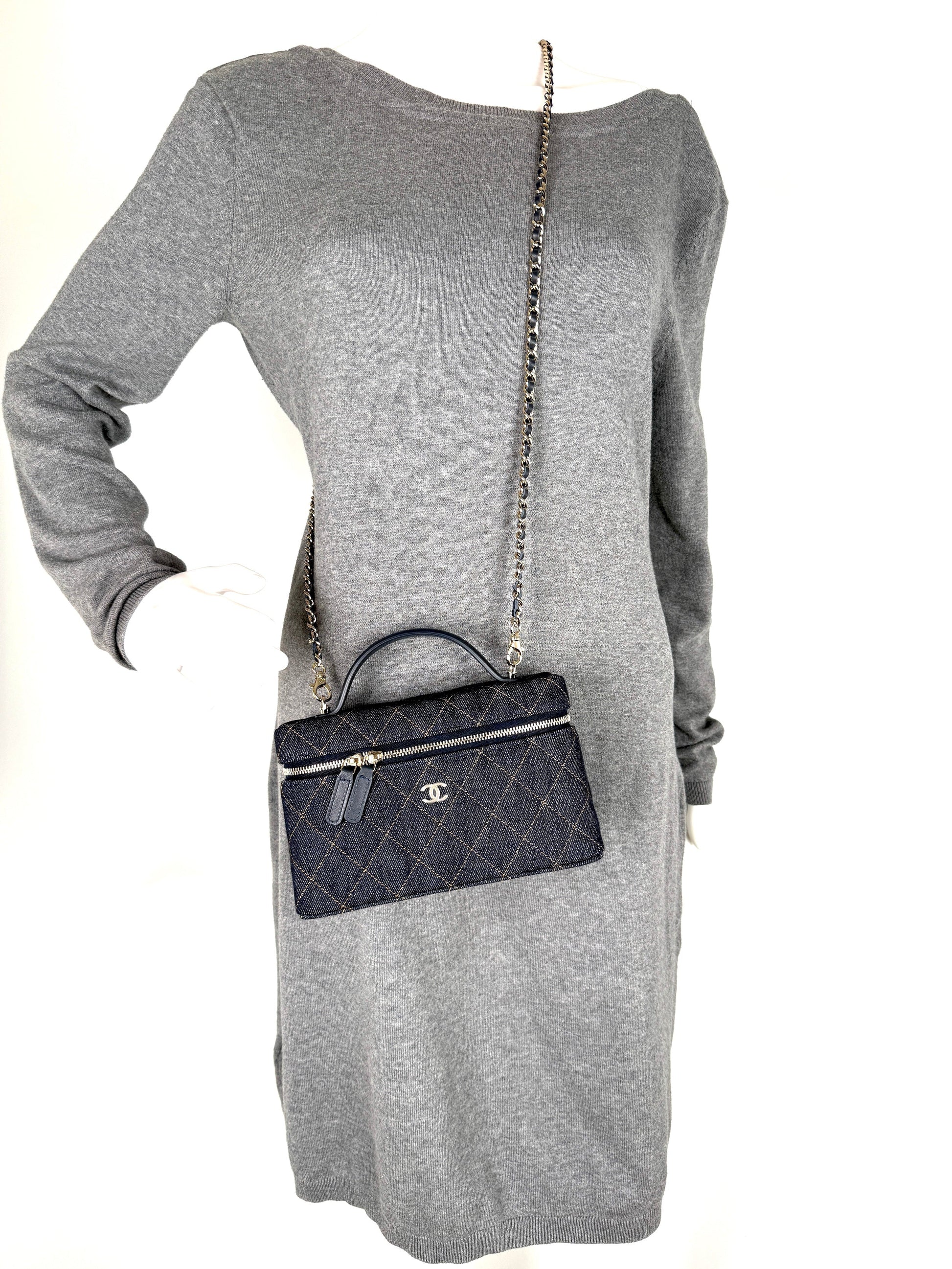 Chanel Long Classic Vanity Dark Quilted Crossbody Bag - Rovelle Bags