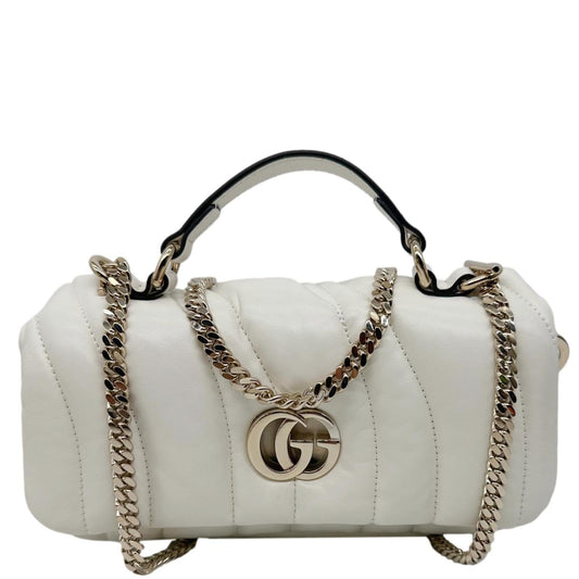GUCCI GG Milano Mini Leather Top Handle Shoulder Bag Off White 806017